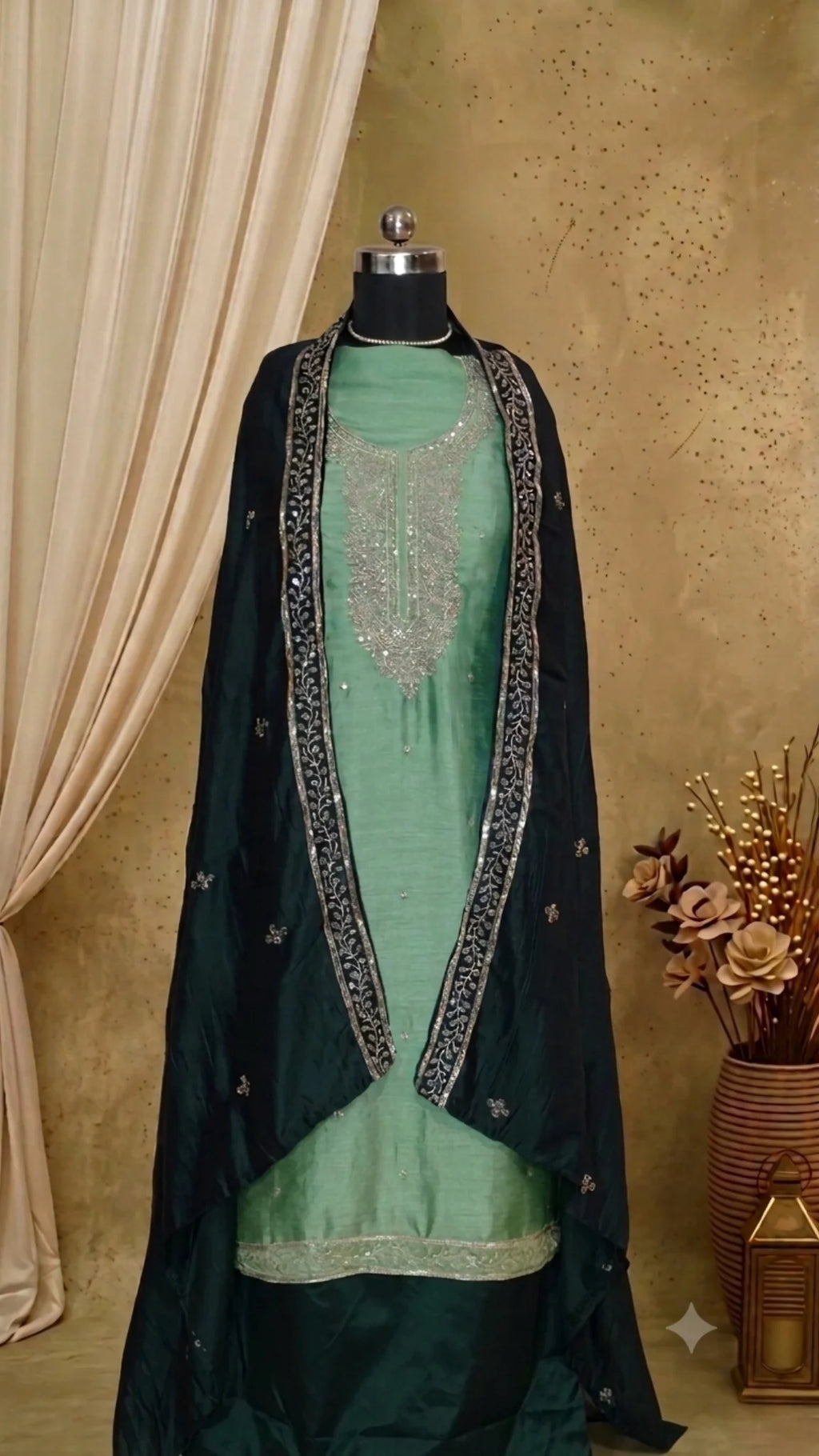 Hand-Embroidered Raw Silk Festive Kurta Unstitched Suit Set