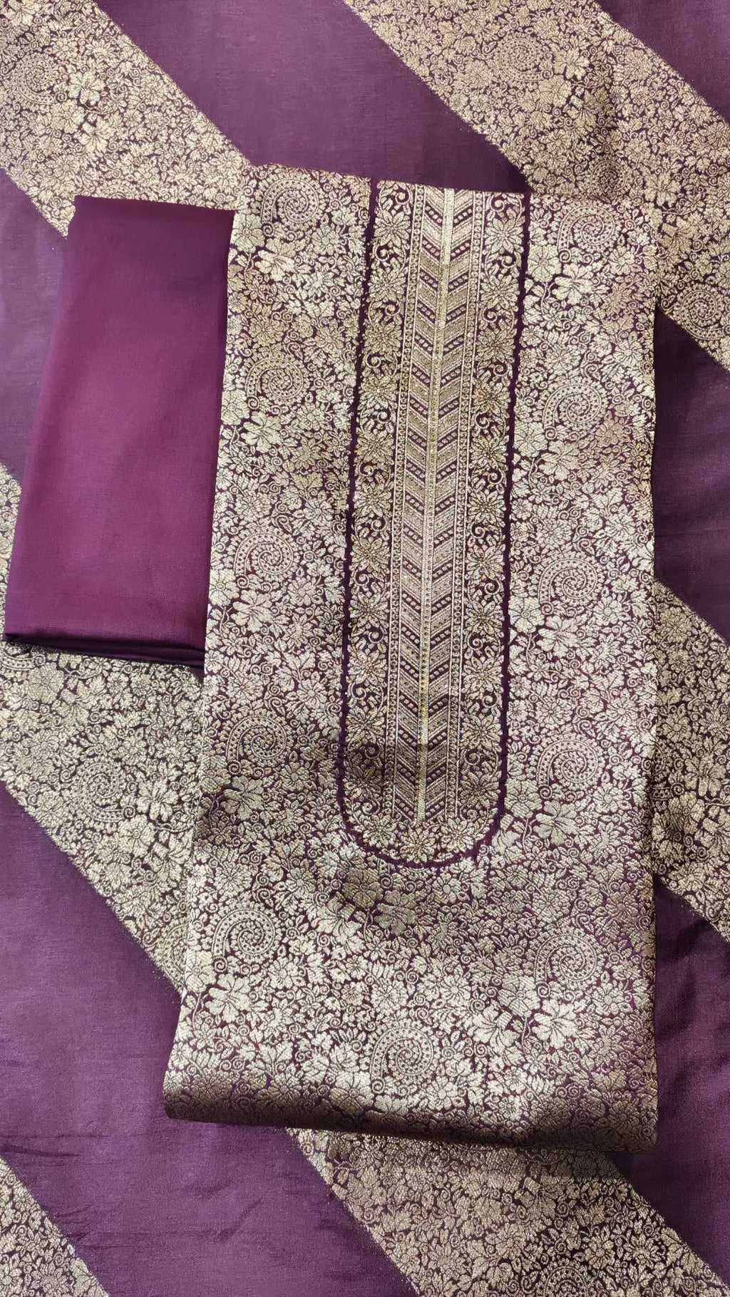 Wine Purple Banarasi Silk Unstitched Suit Set