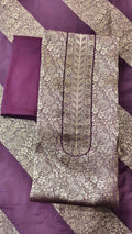 Wine Purple Banarasi Silk Unstitched Suit Set