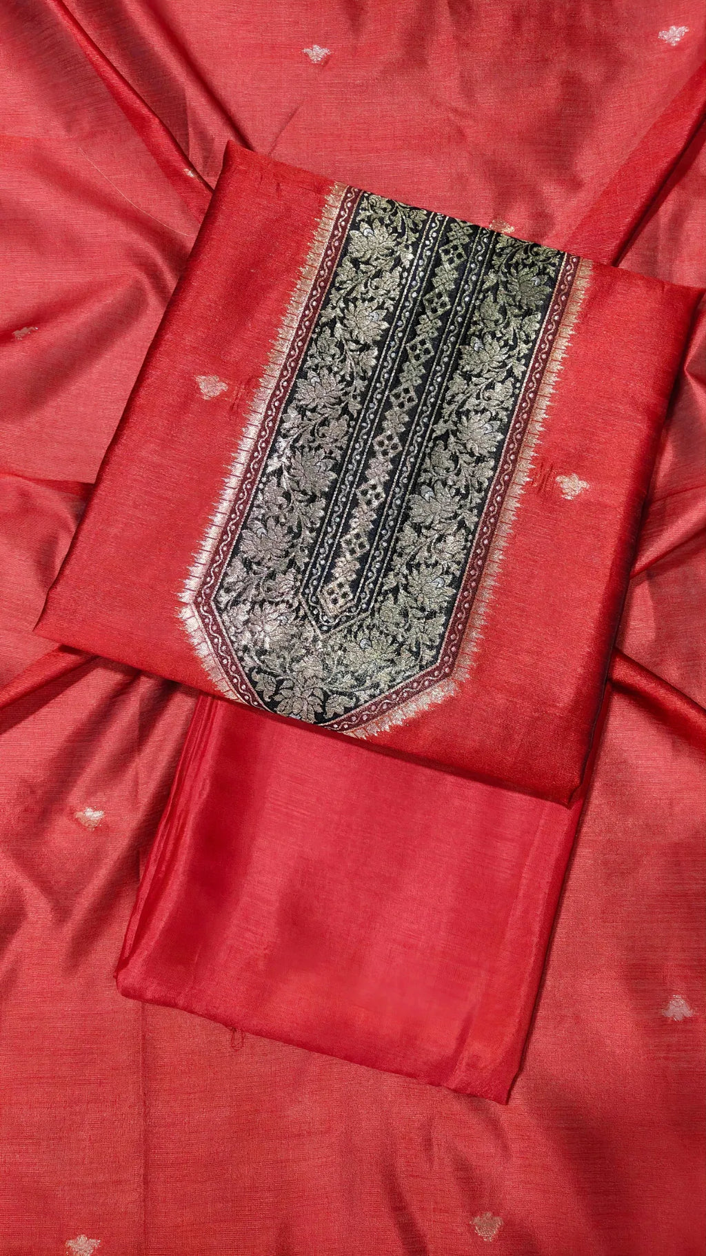 Red Chanderi Zari Weave Unstitched Suit Set