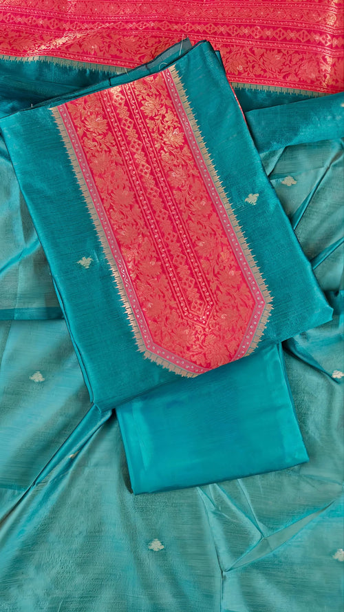 Blue Chanderi Zari Weave Unstitched Suit Set