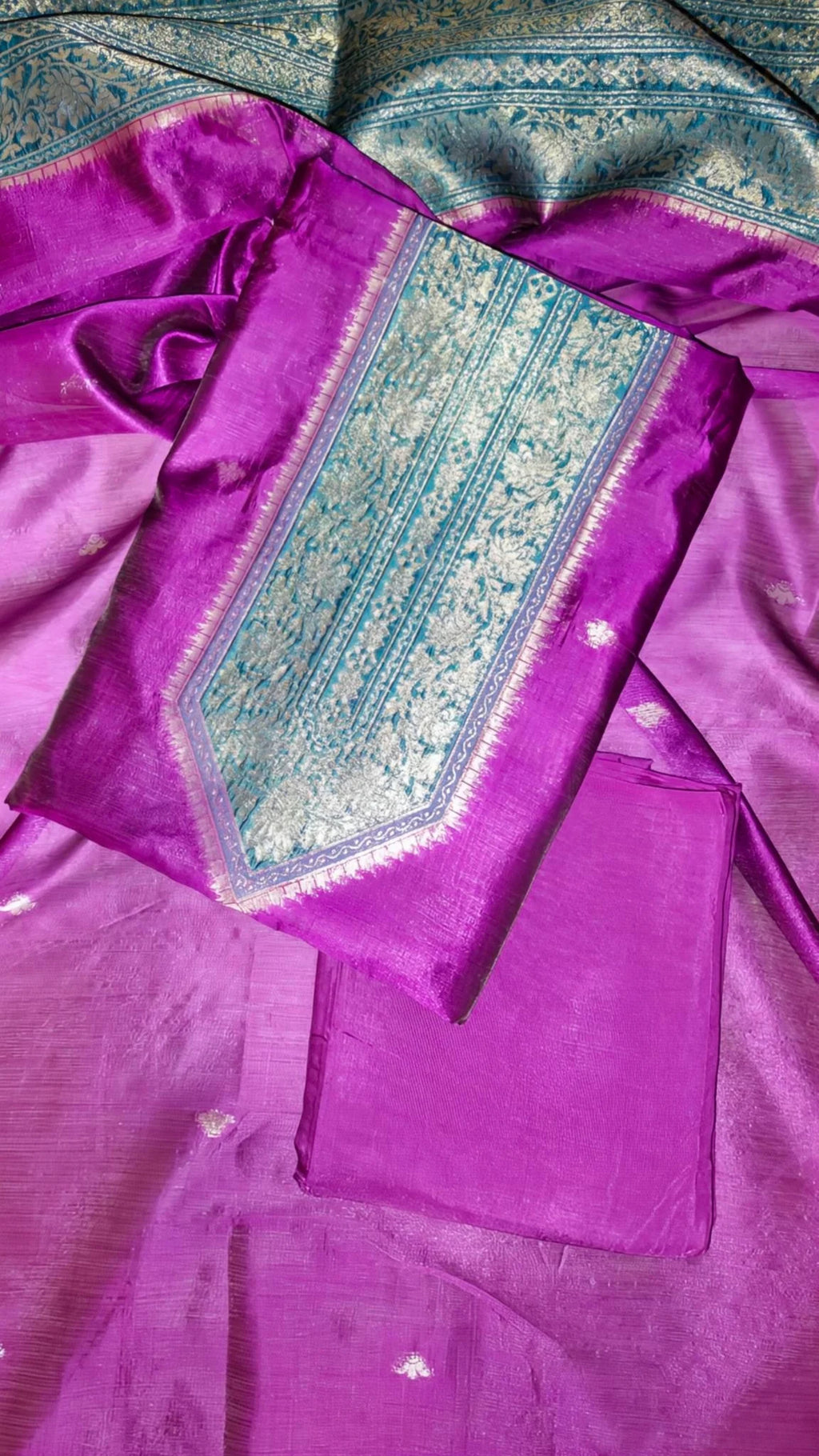 Purple Chanderi Zari Weave Unstitched Suit Set