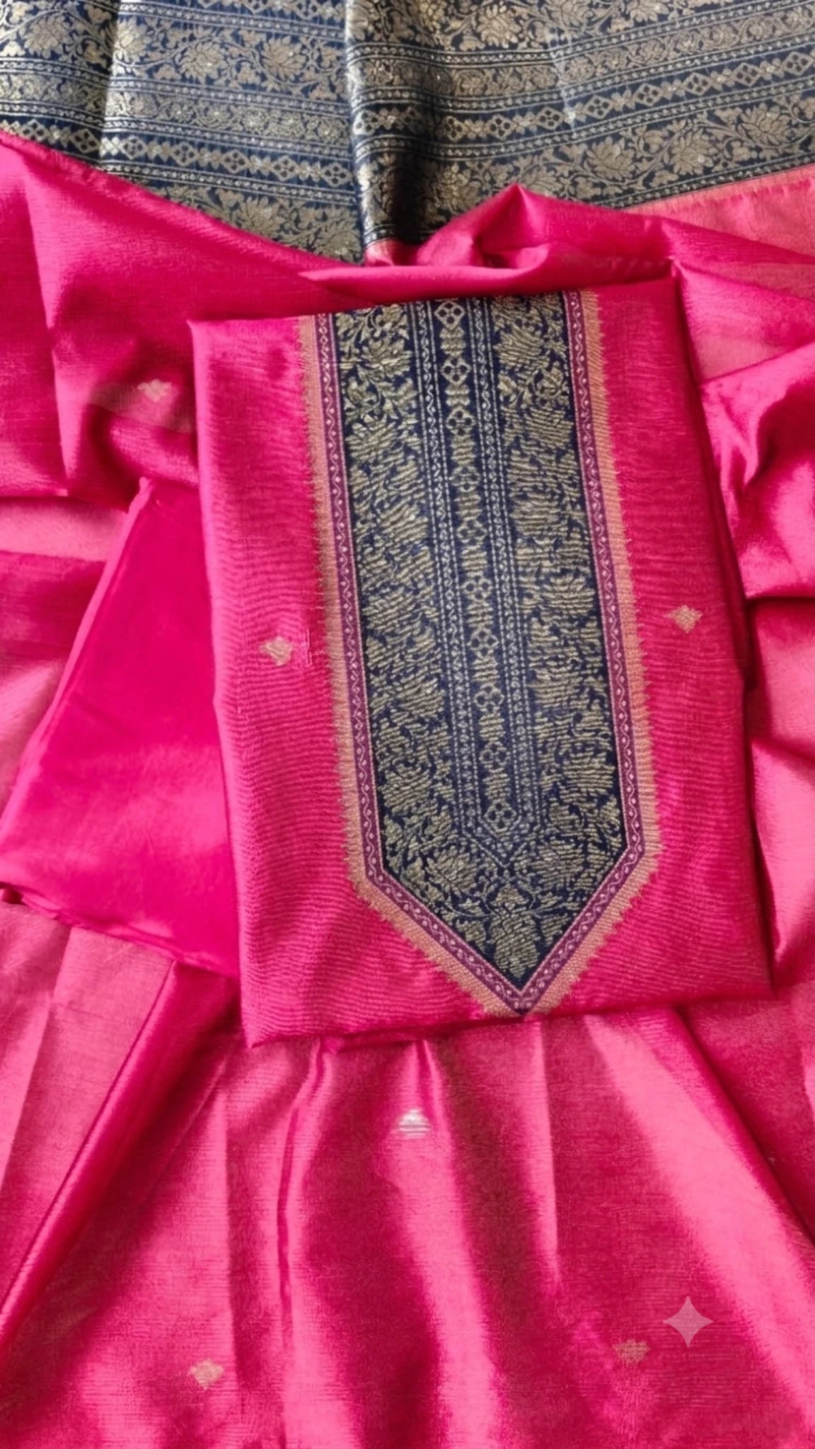 Pink Chanderi Zari Weave Unstitched Suit Set