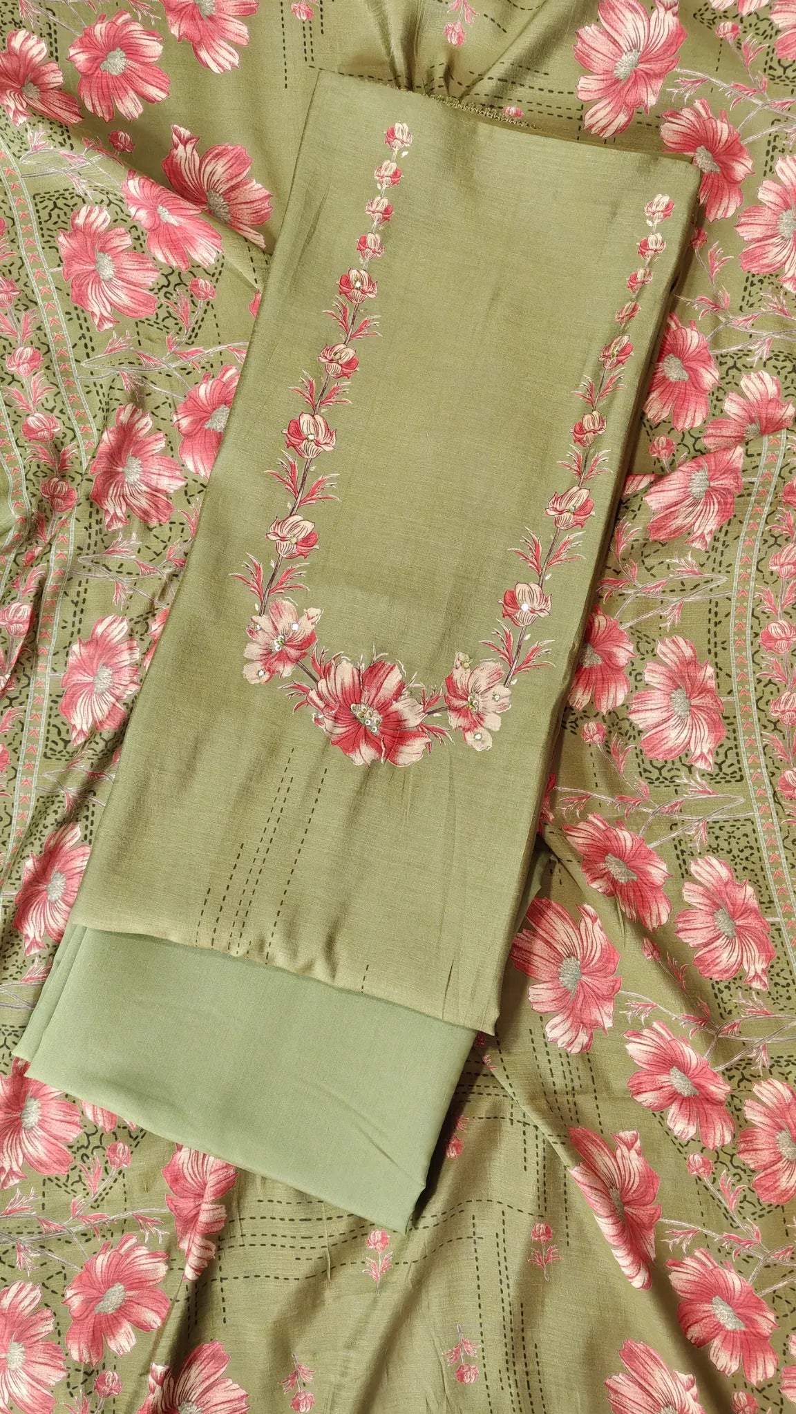Pistachio Bloom Embroidered Unstitched Suit