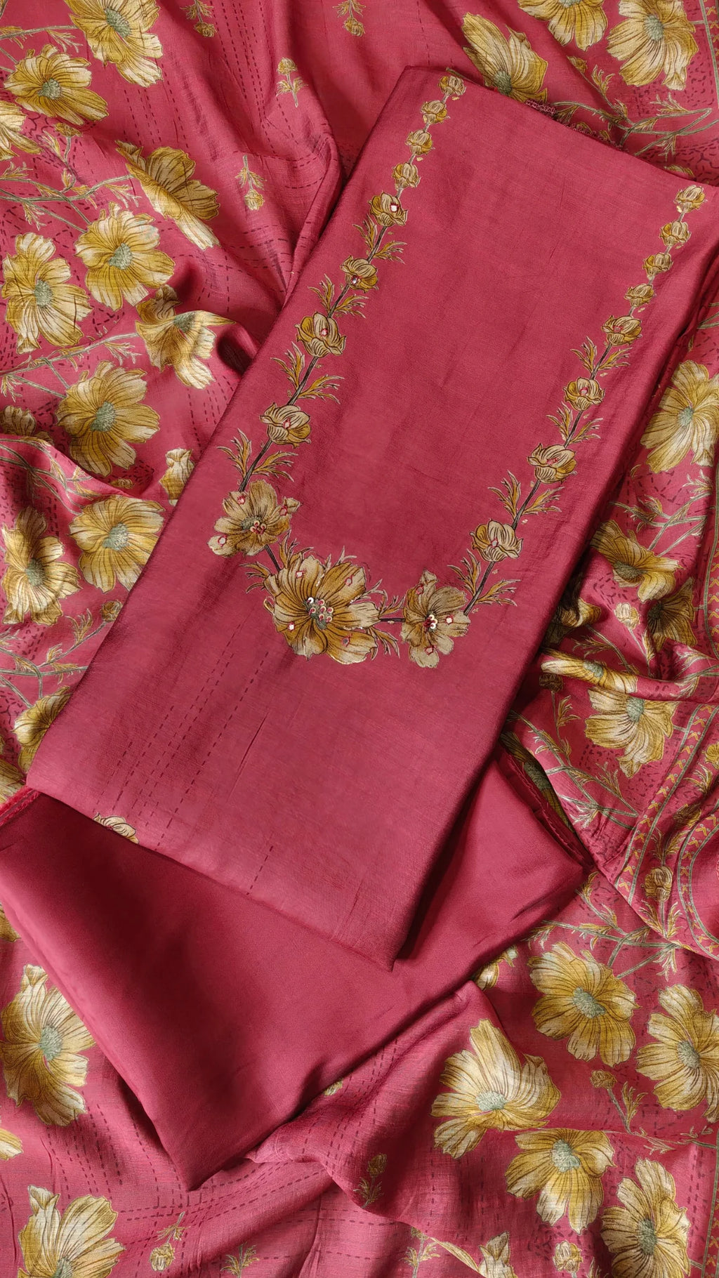 Mauve Pink Thread Embroidered Unstitched Suit
