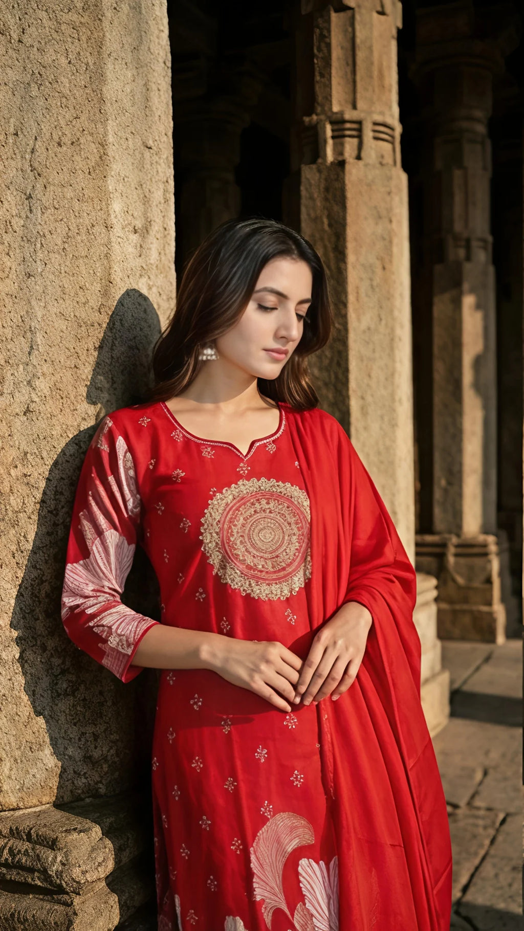 Crimson Mandala Elegance Cotton Suit Set