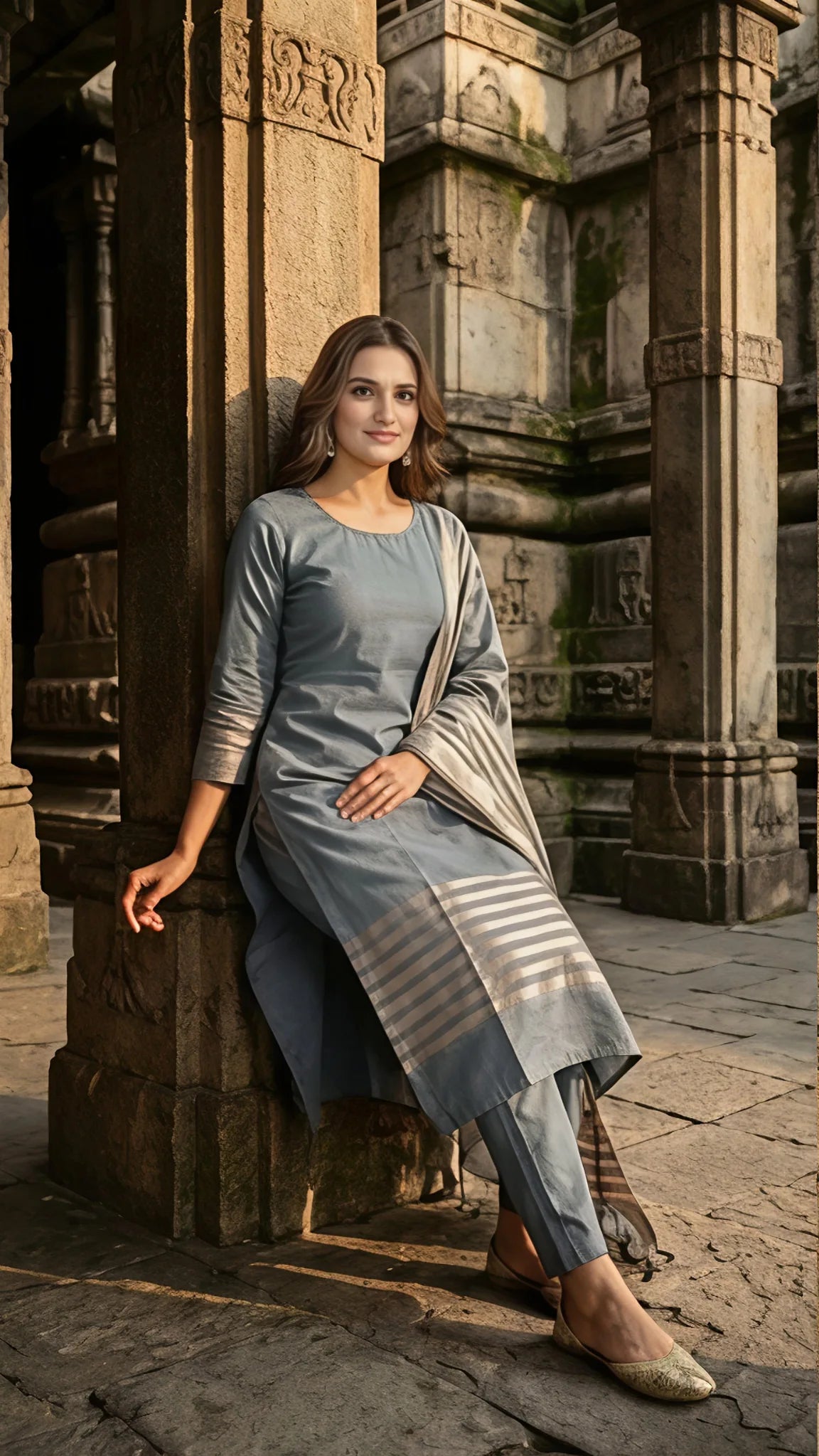 Silver Mist Stripe Cotton Unstitched Suit Set