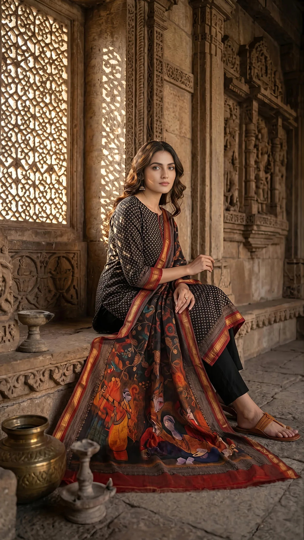 Midnight Noir Printed Elegance Suit Set