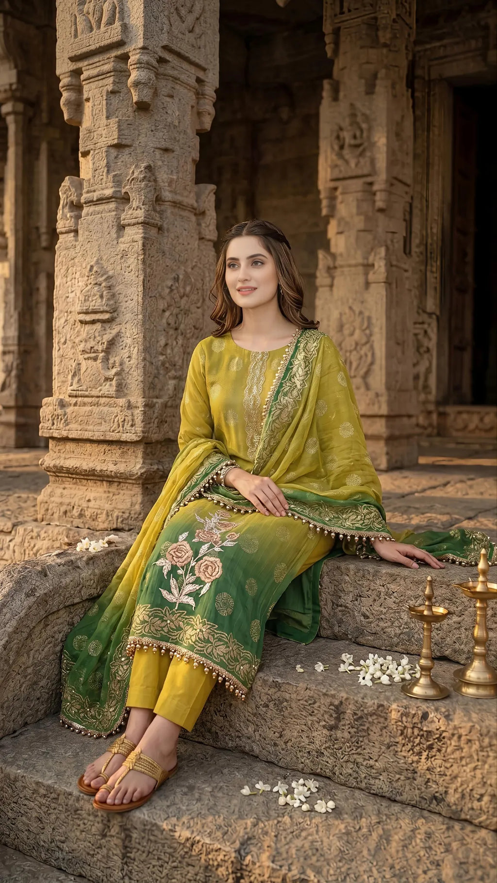 Olive Bloom Festive Suit Set