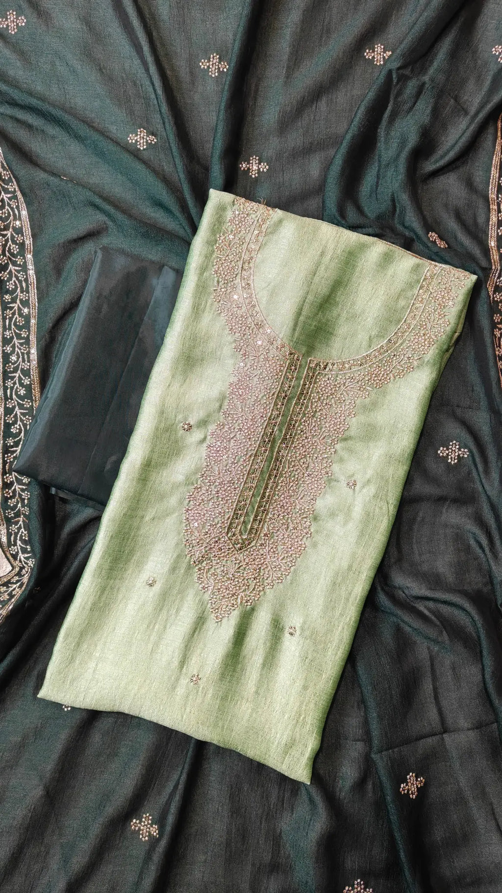 Hand-Embroidered Raw Silk Festive Kurta Unstitched Suit Set