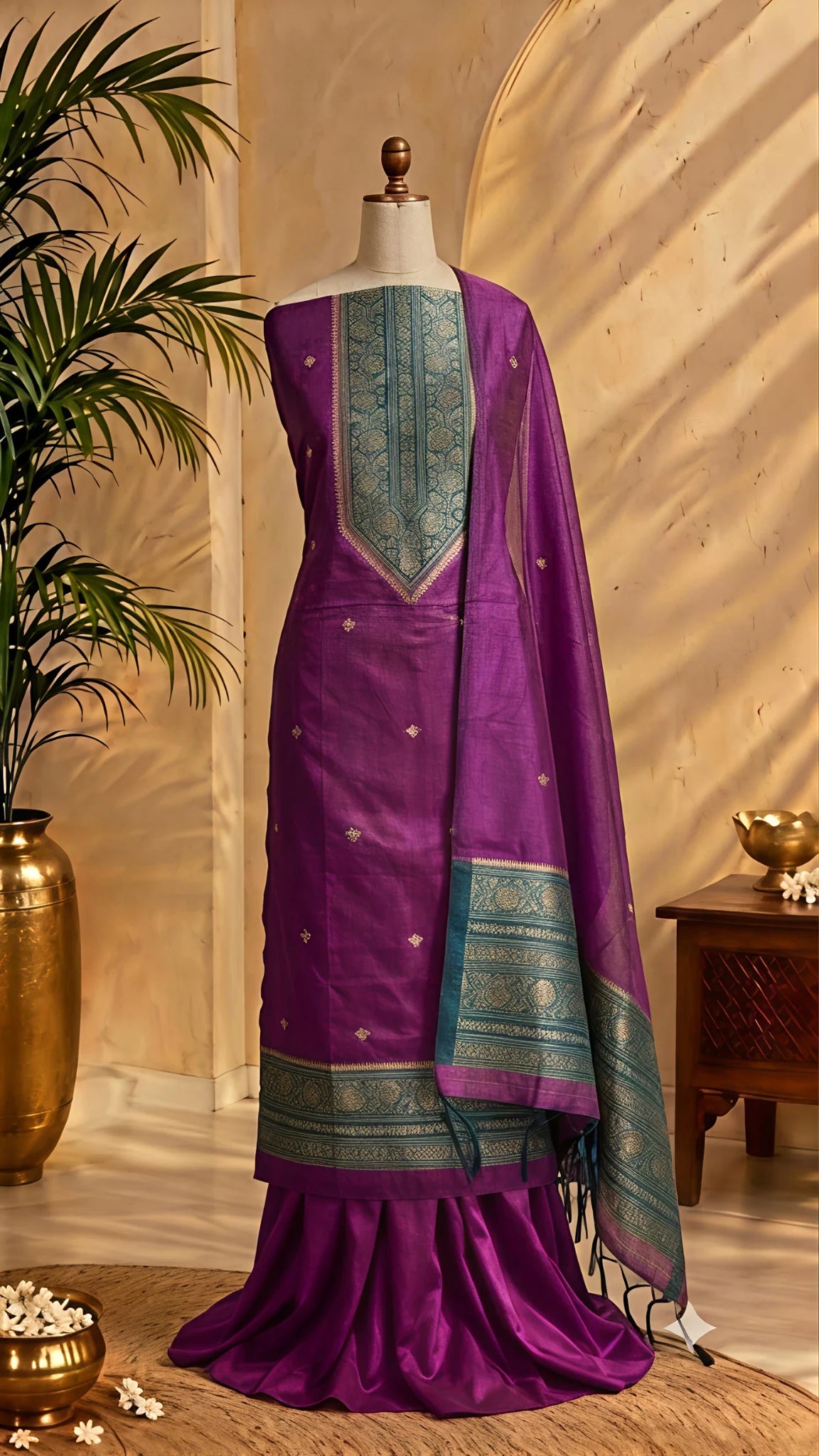 Purple Chanderi Zari Weave Unstitched Suit Set