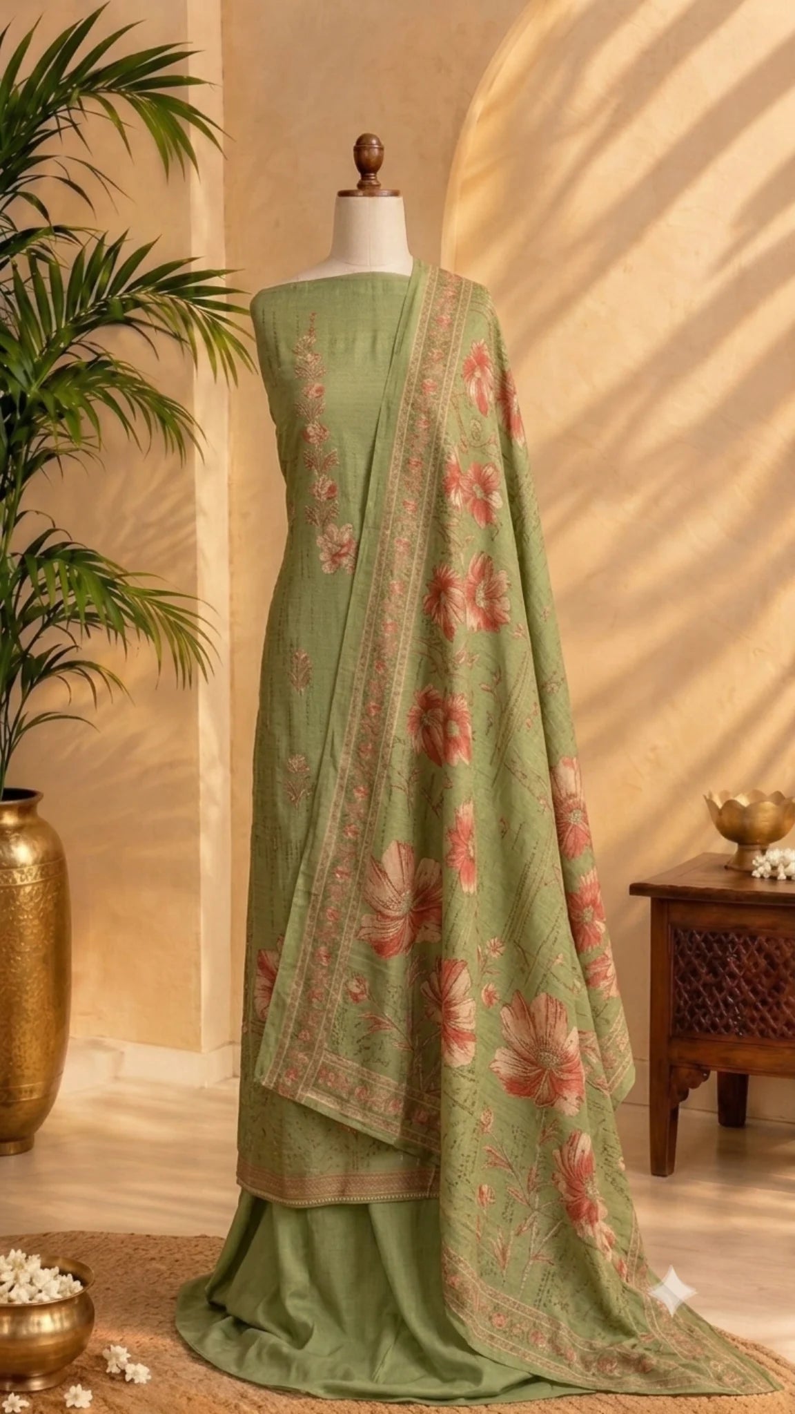 Pistachio Bloom Embroidered Unstitched Suit