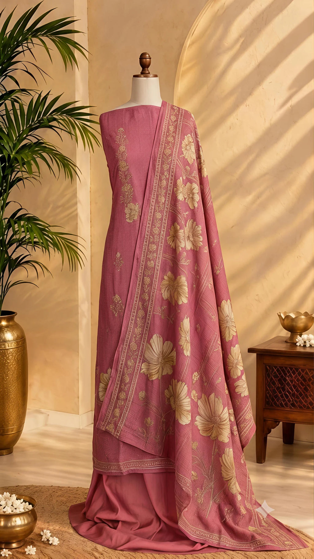 Mauve Pink Thread Embroidered Unstitched Suit