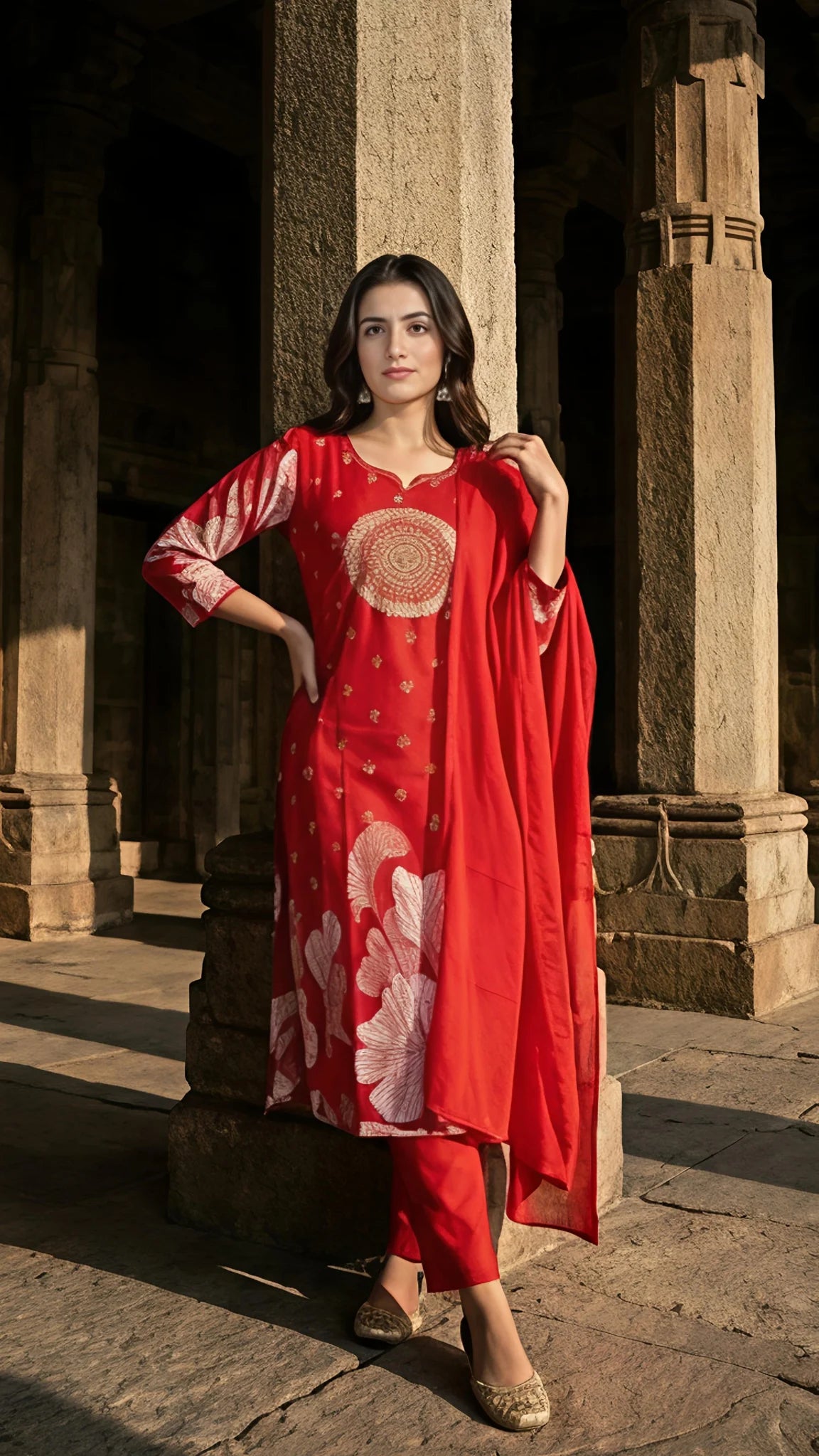 Crimson Mandala Elegance Cotton Suit Set