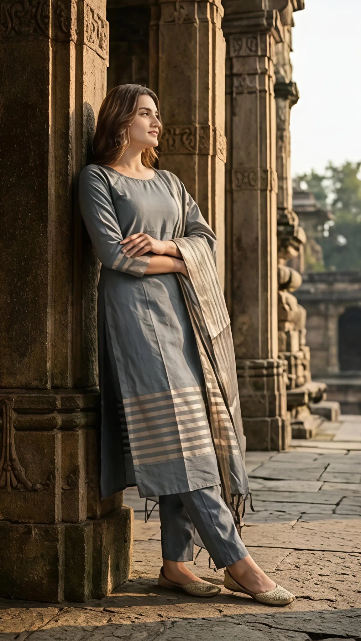 Silver Mist Stripe Cotton Unstitched Suit Set