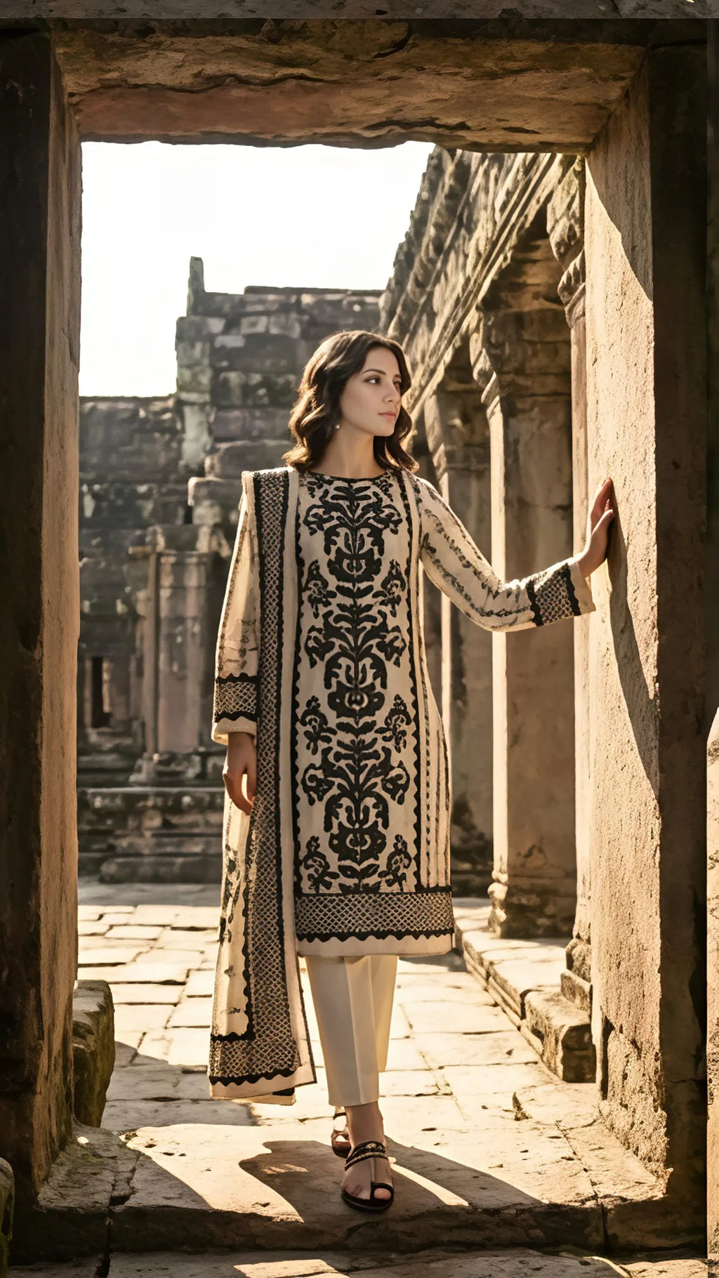 Ivory Noir Elegance Unstitched Suit Set