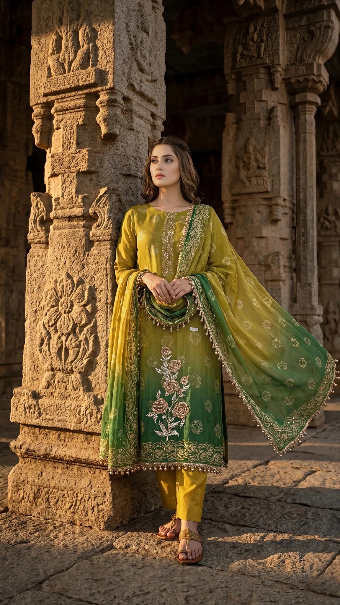 Olive Bloom Festive Suit Set