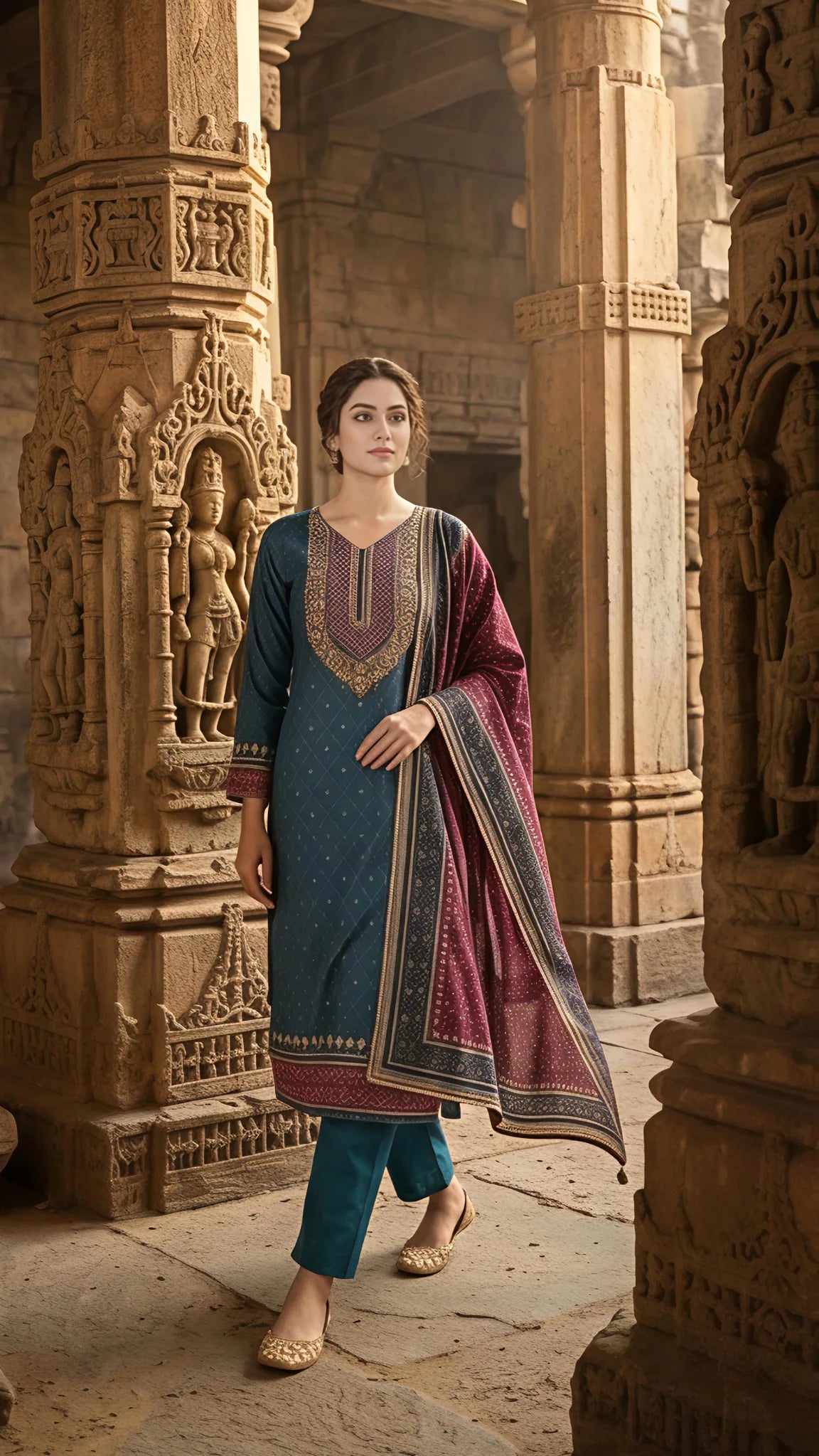 Teal Rajwada Heritage Suit Set