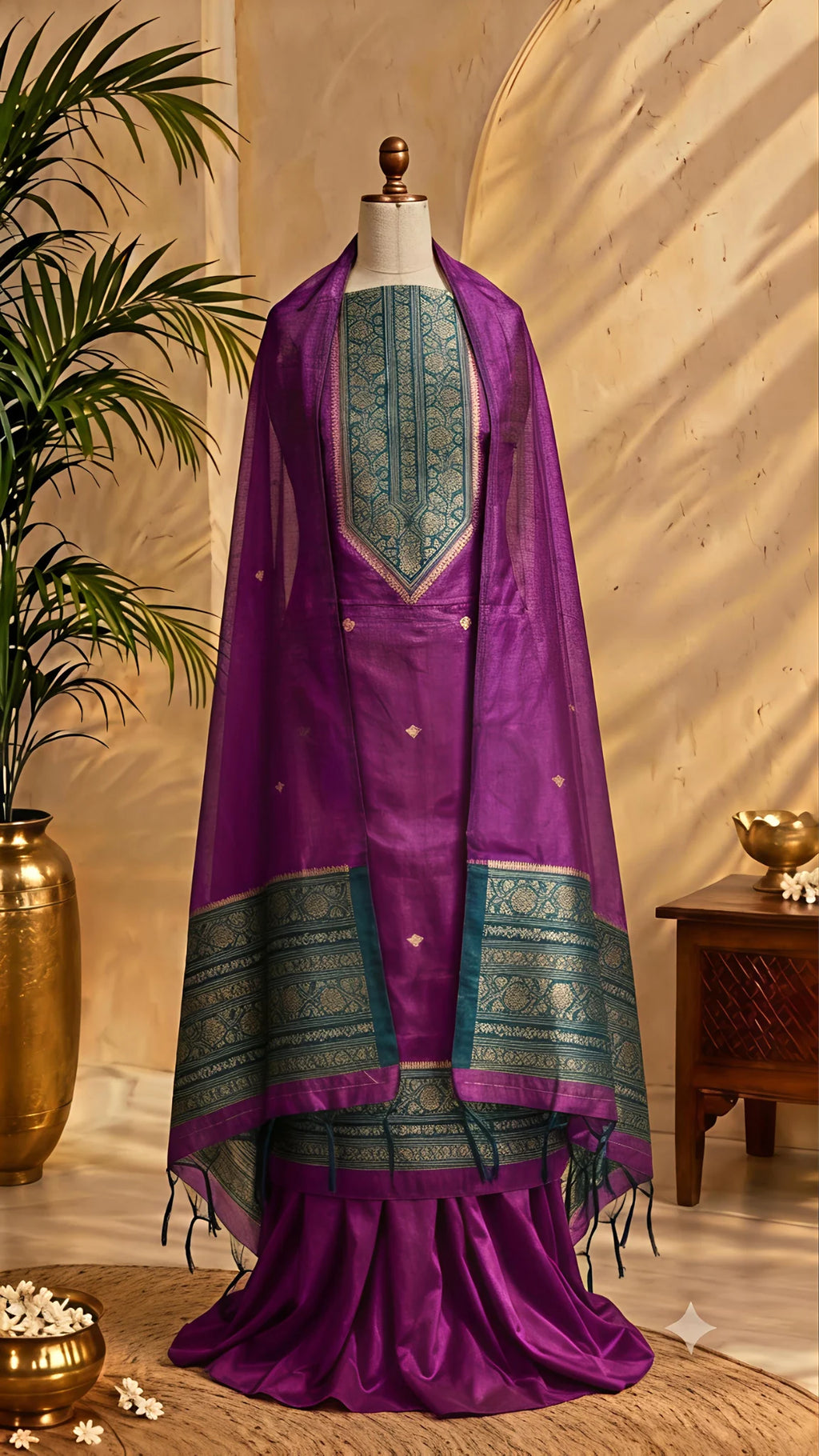 Purple Chanderi Zari Weave Unstitched Suit Set