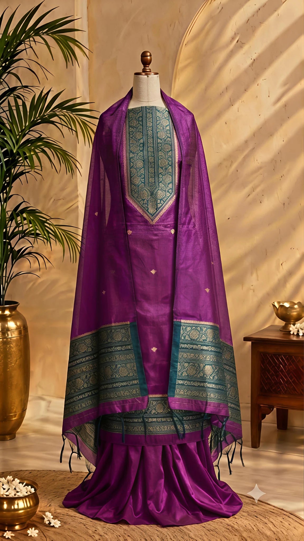Purple Chanderi Zari Weave Unstitched Suit Set