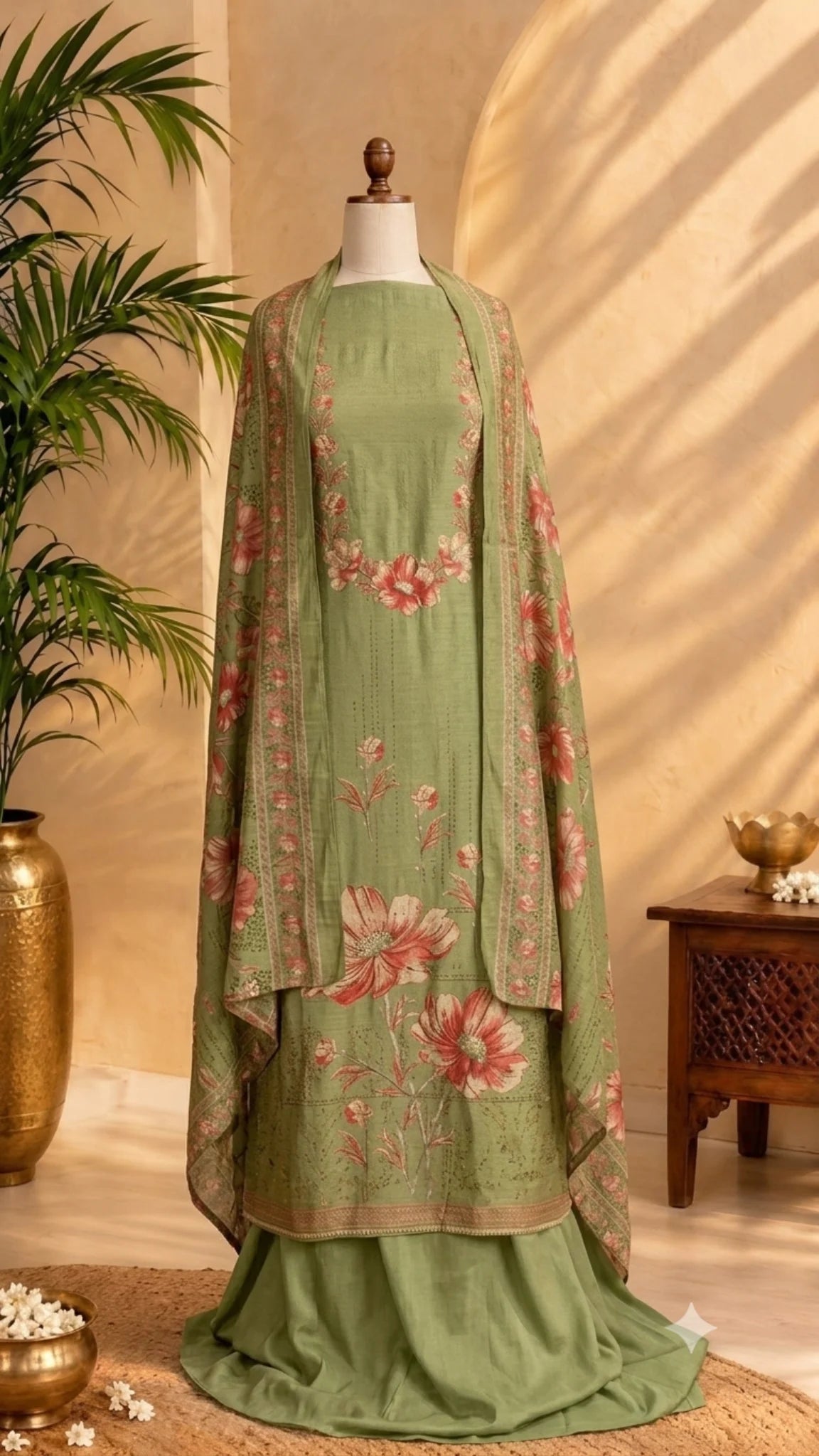 Pistachio Bloom Embroidered Unstitched Suit