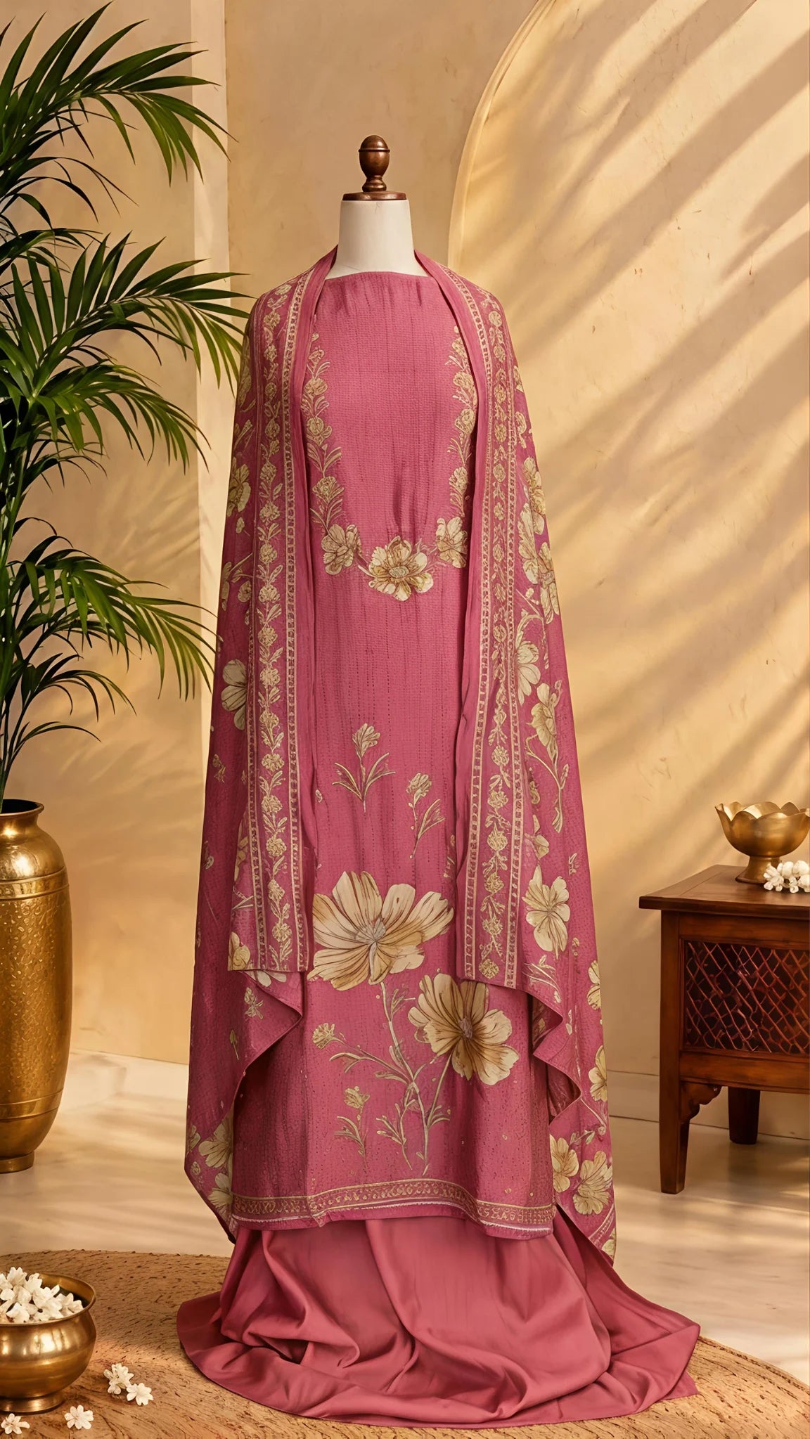 Mauve Pink Thread Embroidered Unstitched Suit