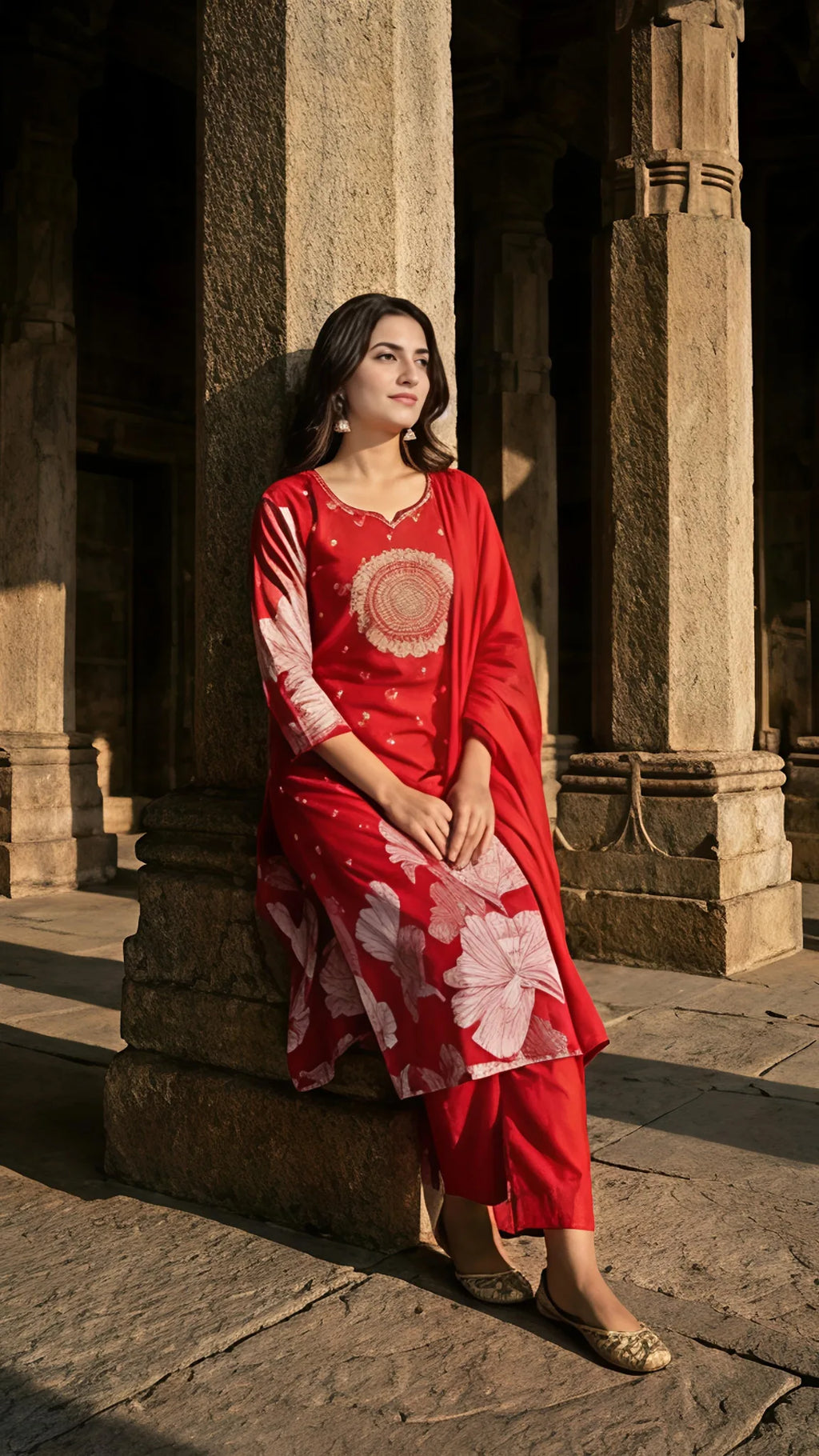 Crimson Mandala Elegance Cotton Suit Set