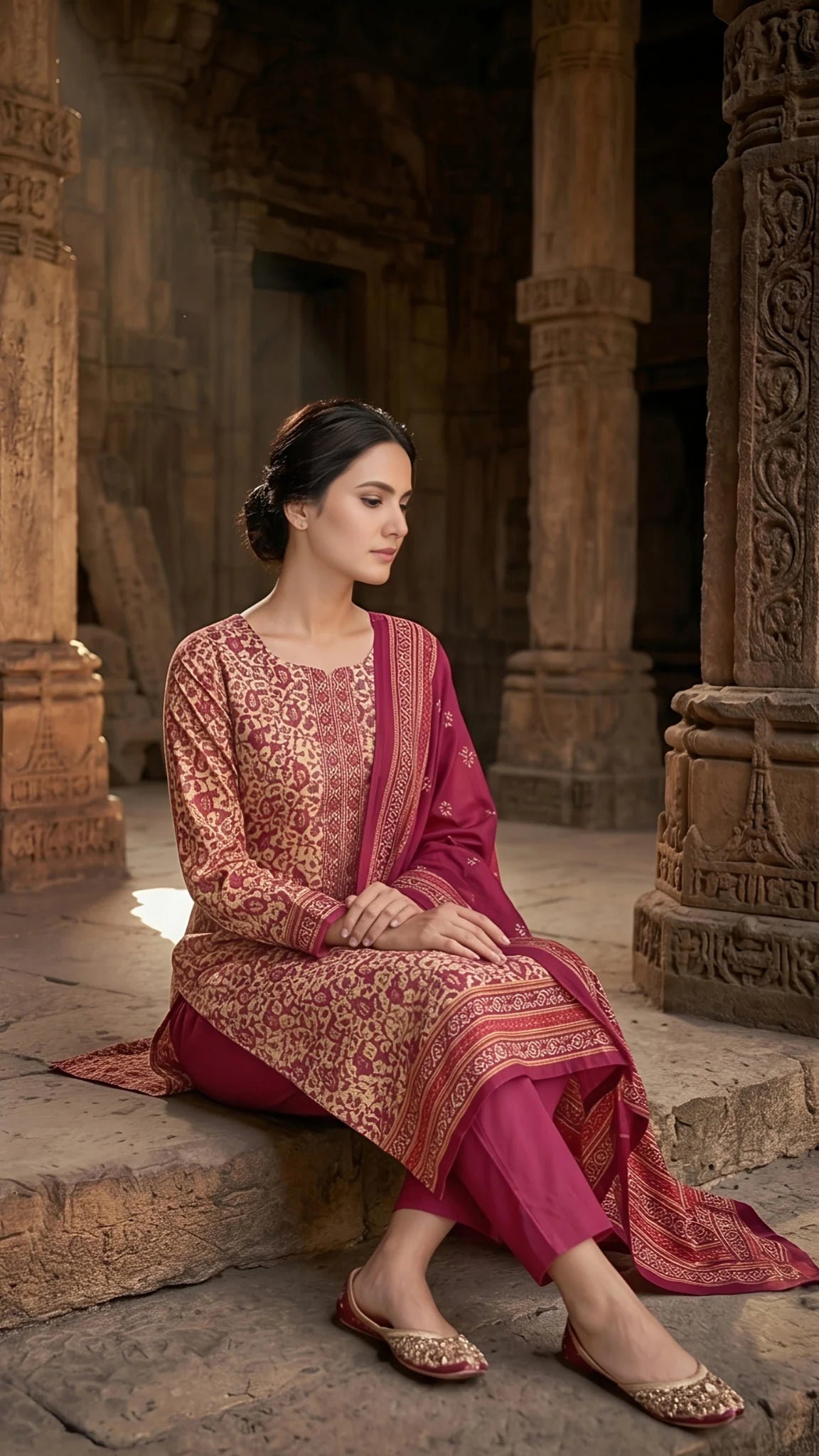 Royal Magenta Heritage Unstitched Suit Set