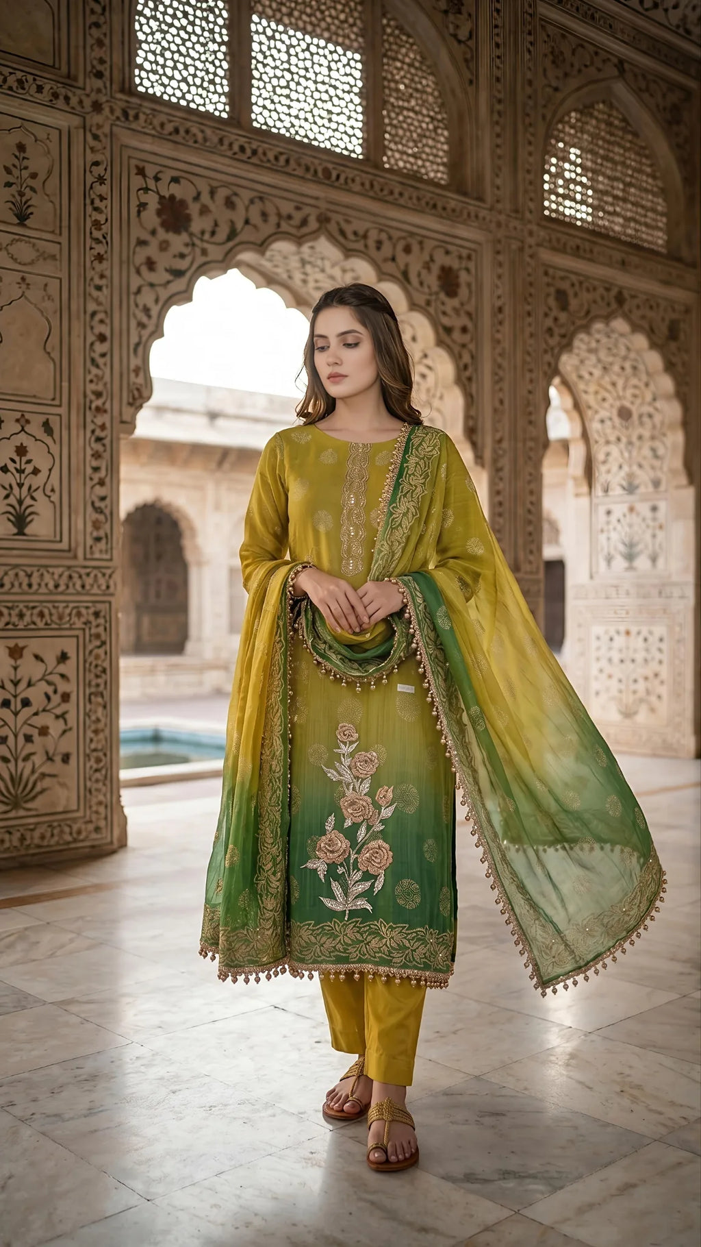 Olive Bloom Festive Suit Set