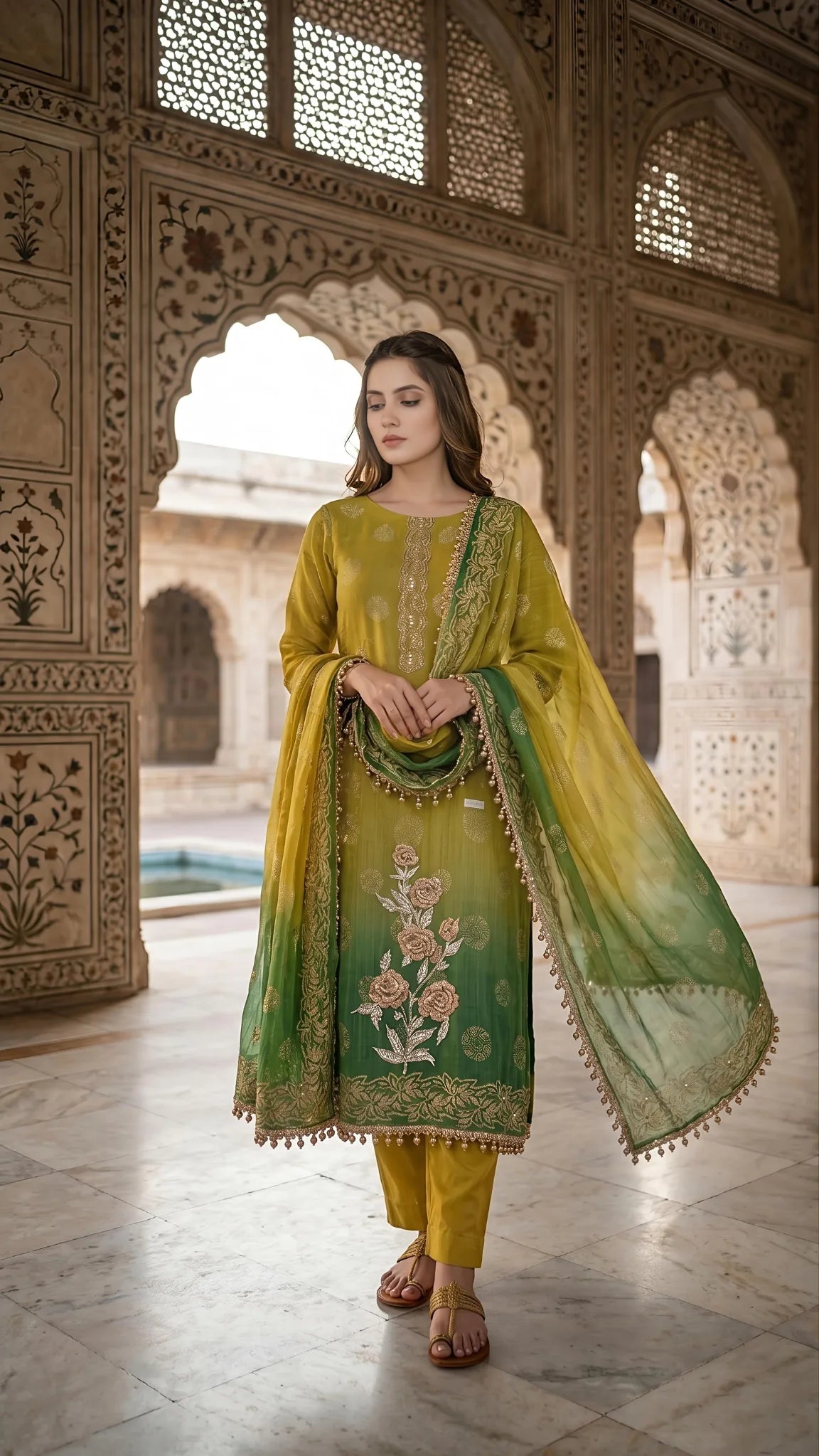 Olive Bloom Festive Suit Set
