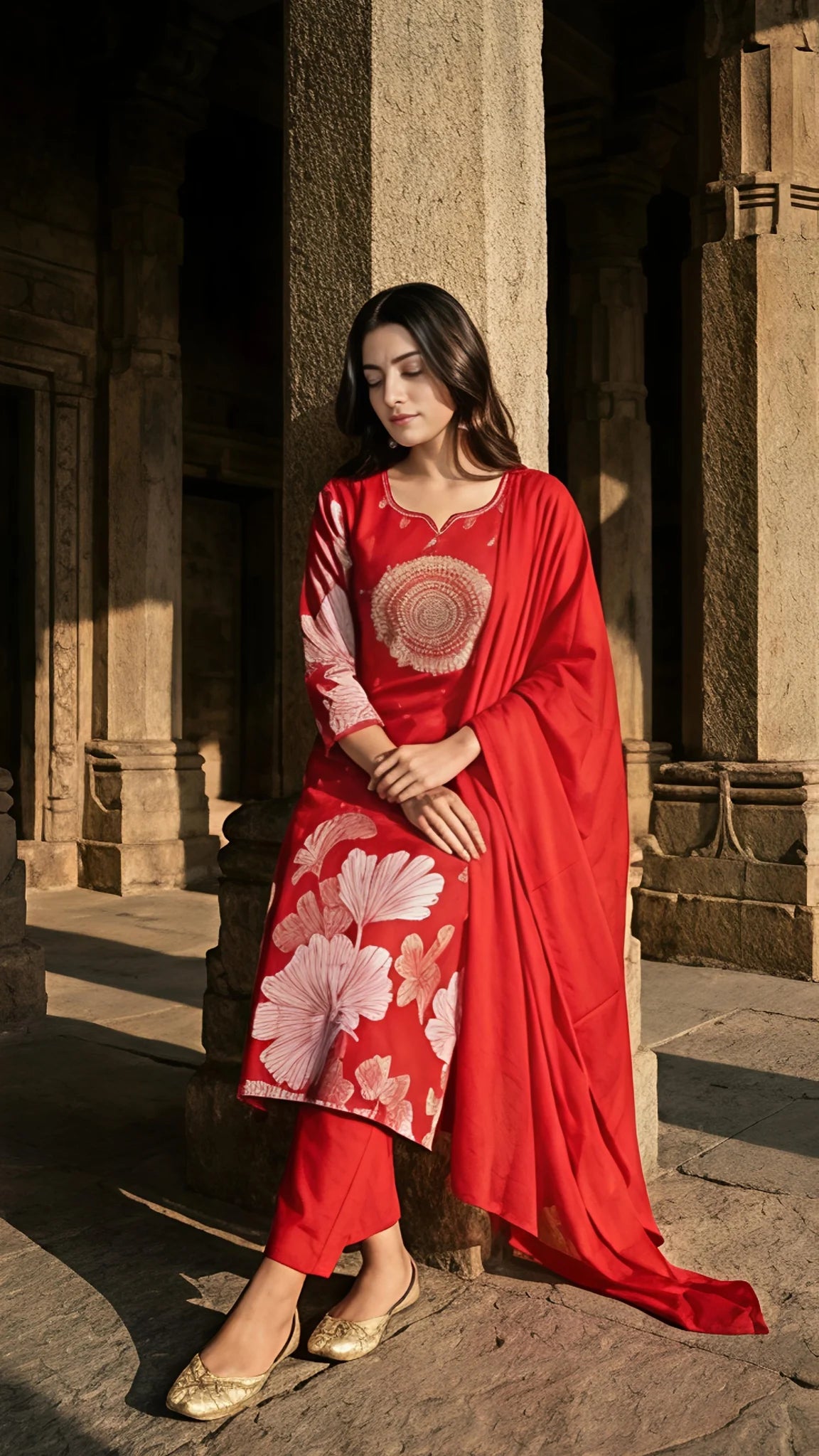 Crimson Mandala Elegance Cotton Suit Set