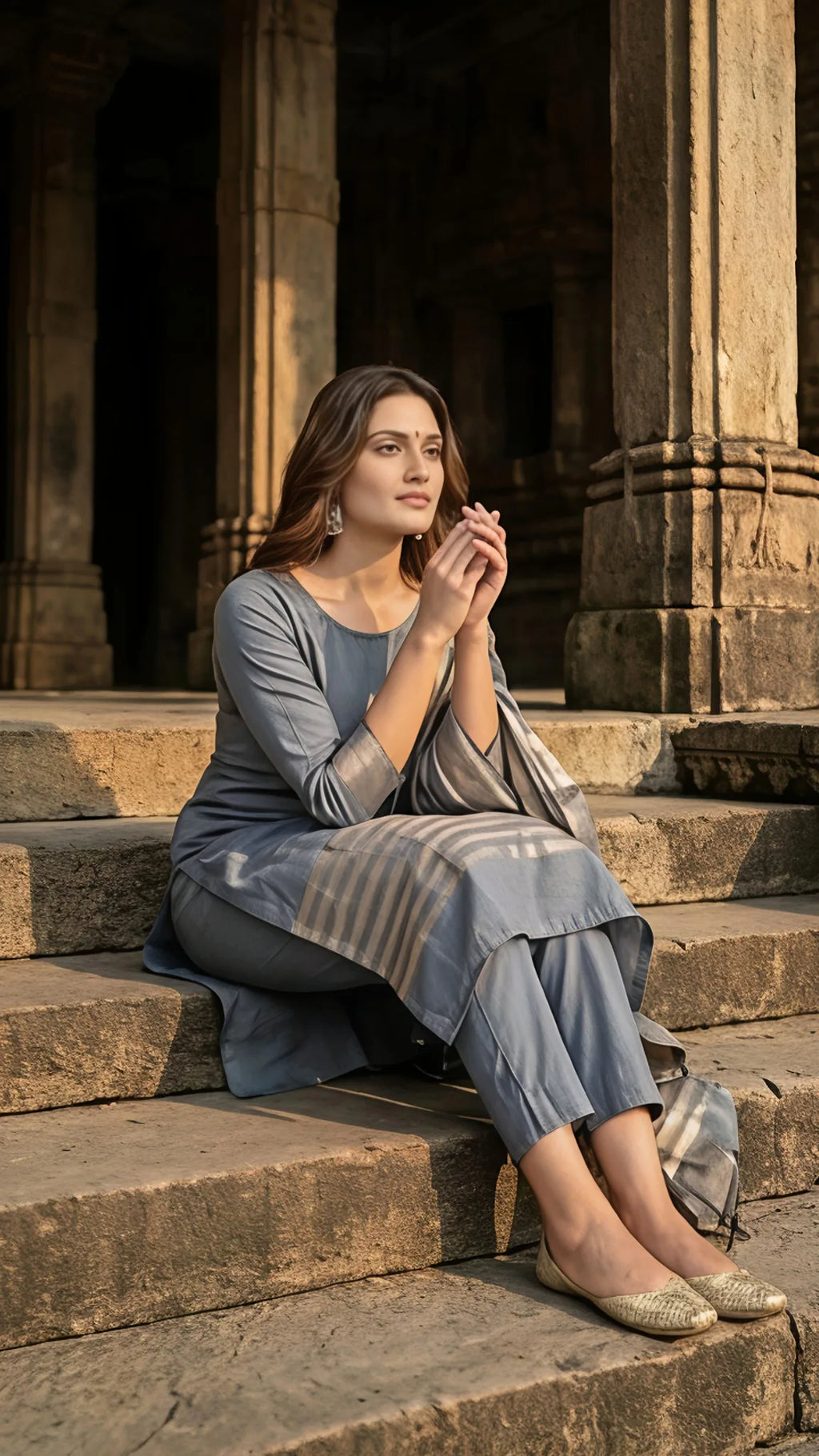 Silver Mist Stripe Cotton Unstitched Suit Set