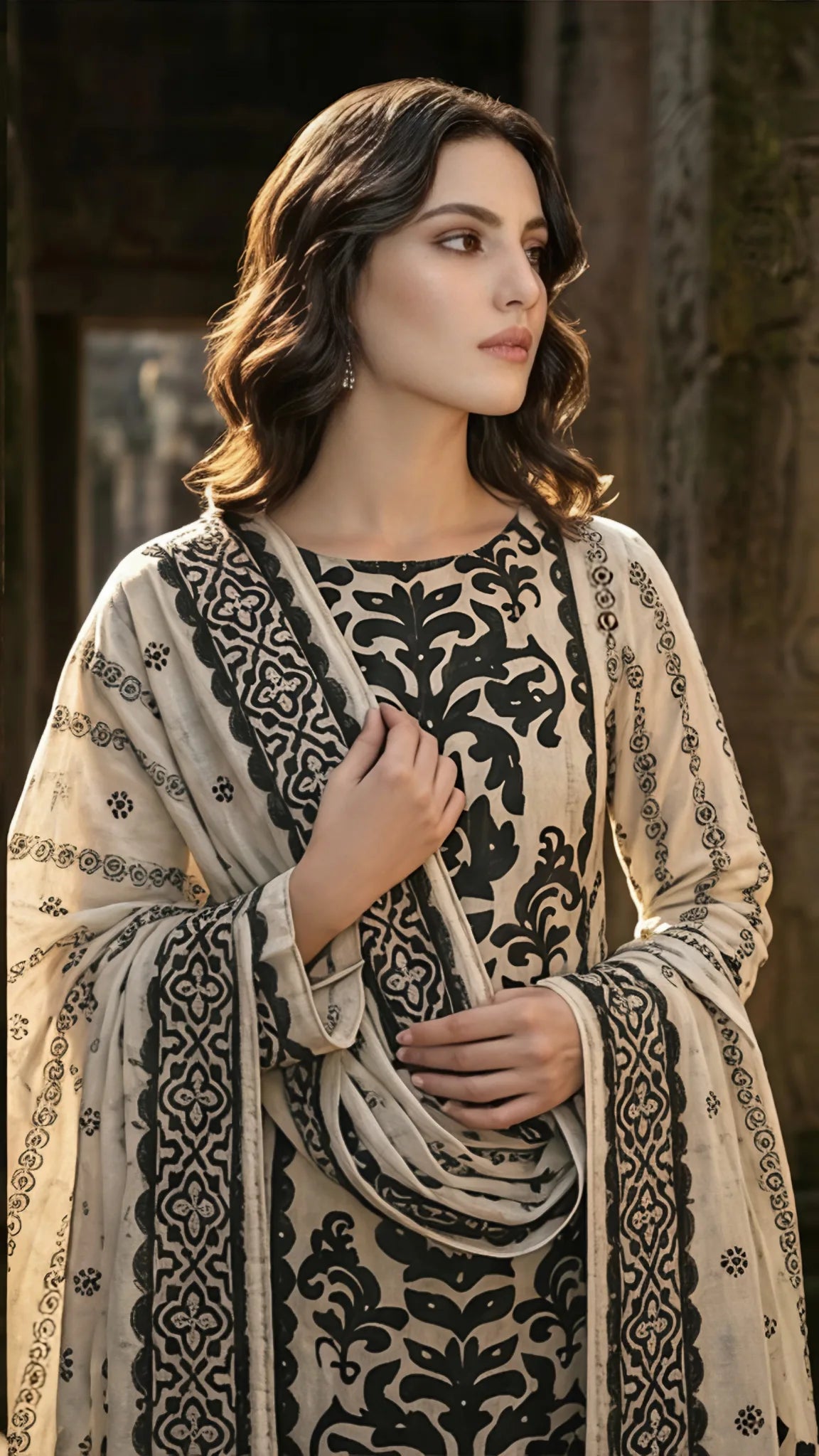 Ivory Noir Elegance Unstitched Suit Set