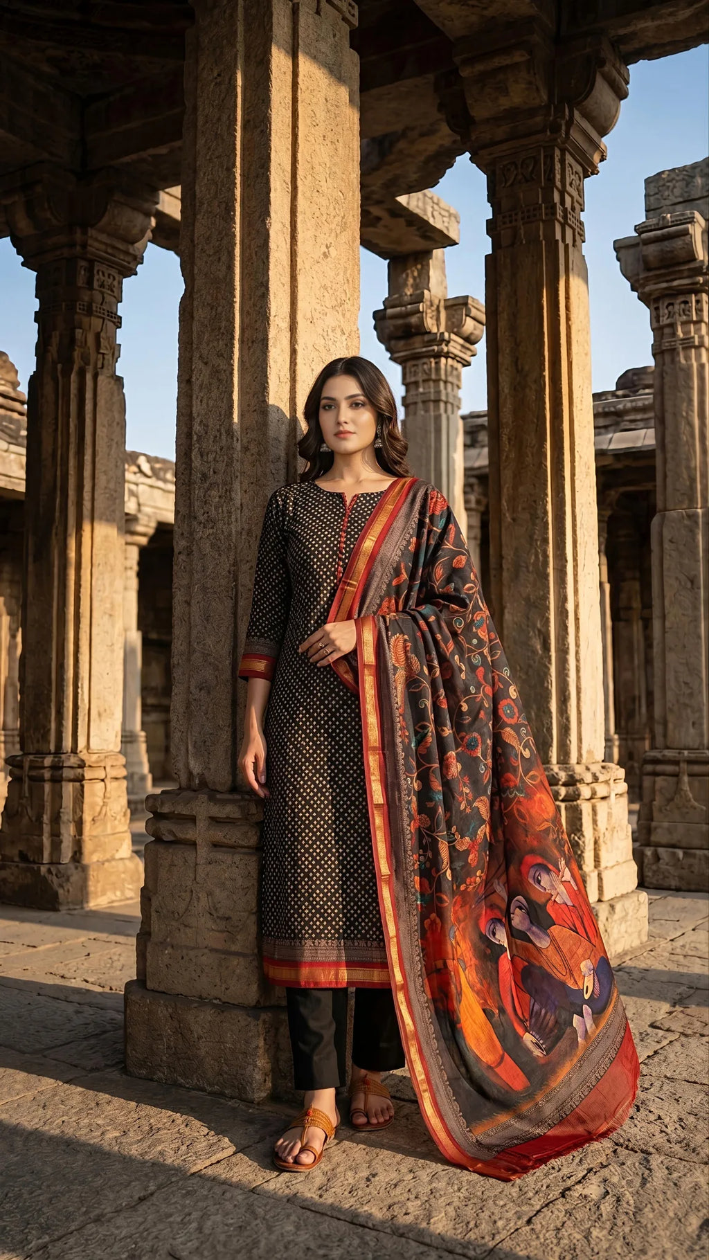 Midnight Noir Printed Elegance Suit Set
