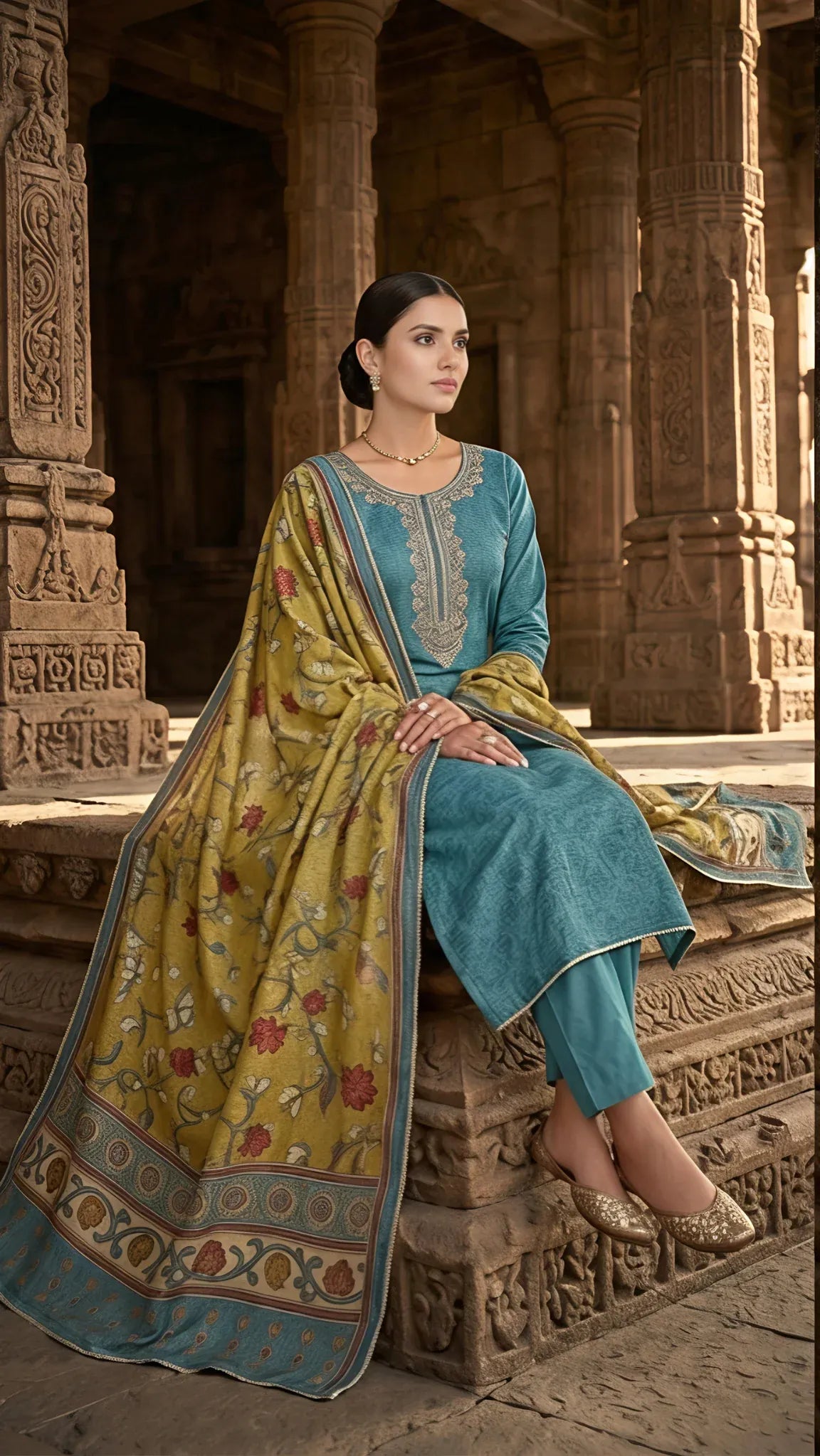 Teal Blossom Heritage Suit Set