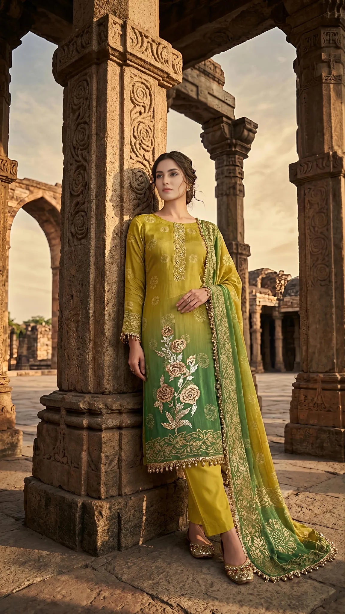 Olive Bloom Festive Suit Set