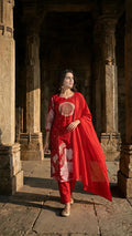 Crimson Mandala Elegance Cotton Suit Set