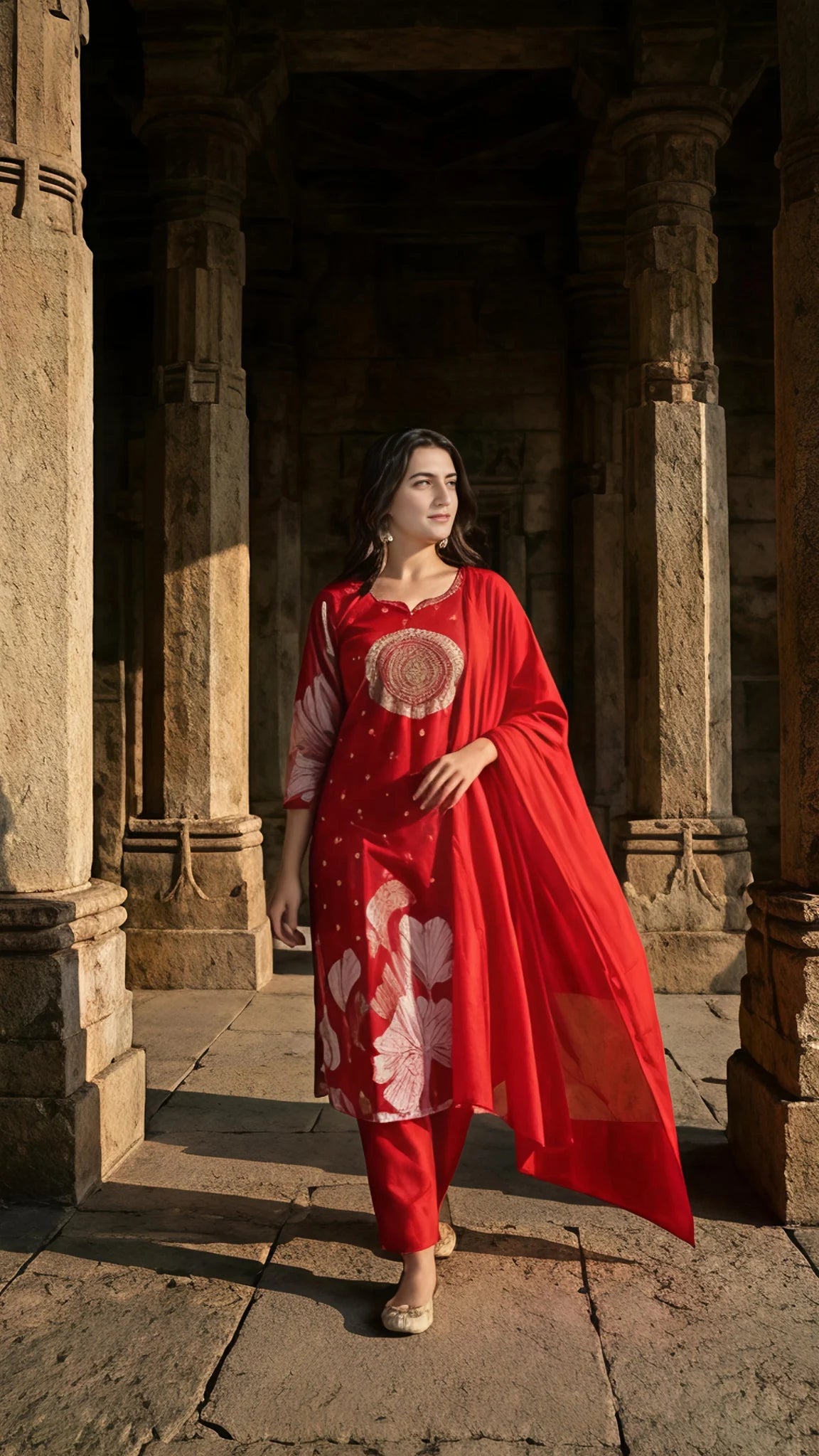 Crimson Mandala Elegance Cotton Suit Set