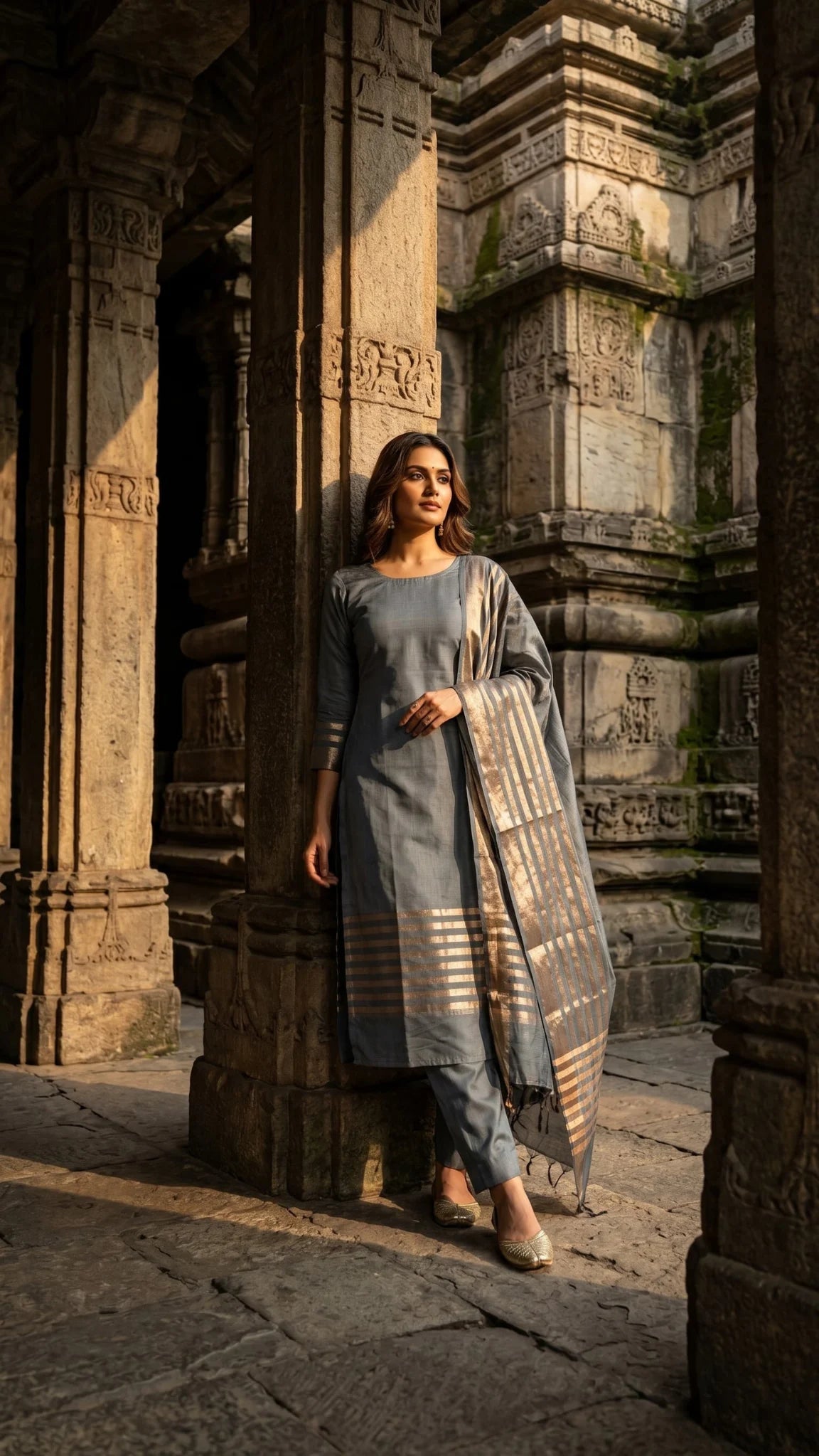 Silver Mist Stripe Cotton Unstitched Suit Set