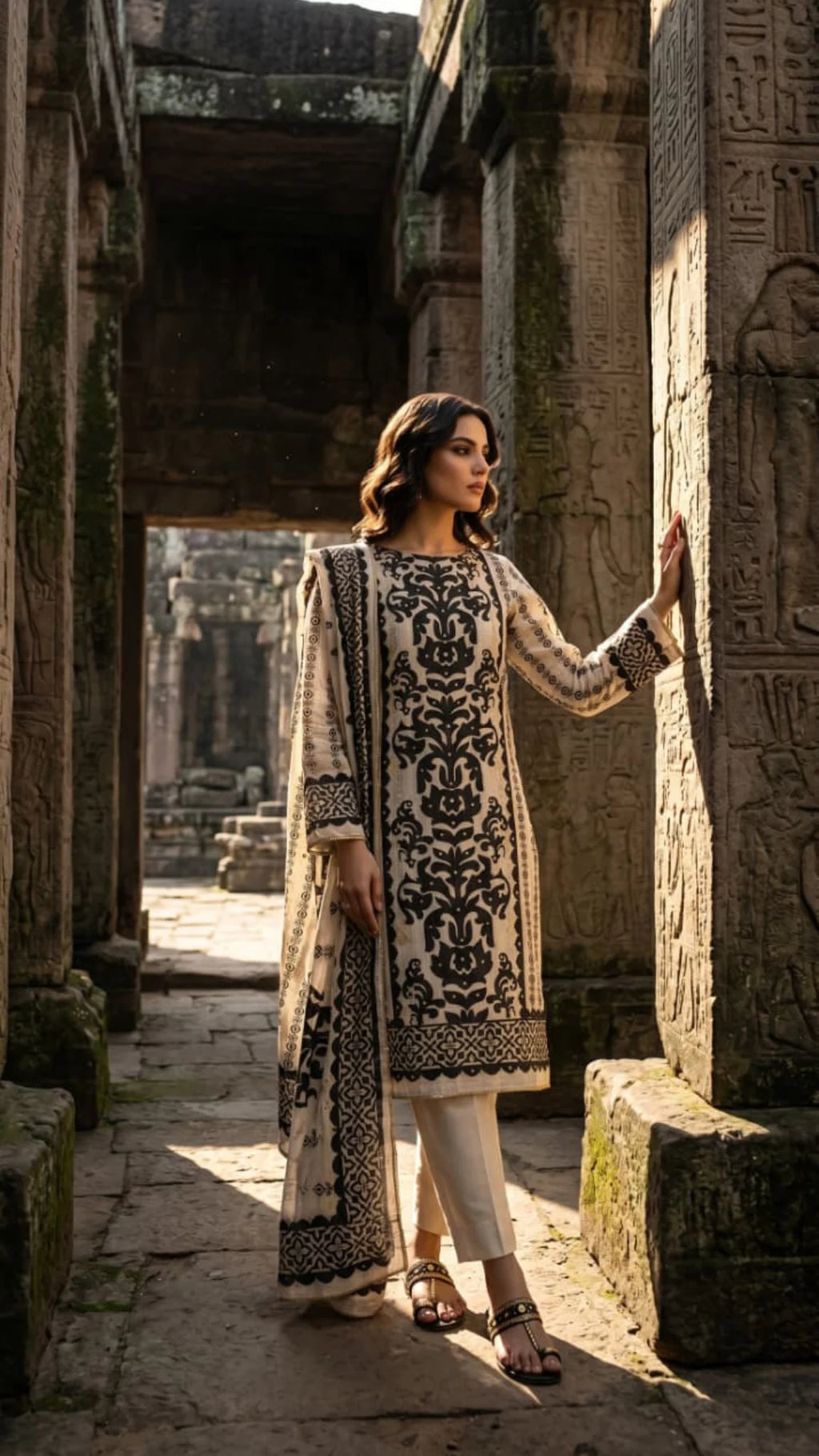 Ivory Noir Elegance Unstitched Suit Set