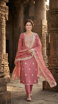 Gulnaar Rosé Embroidered Suit Set