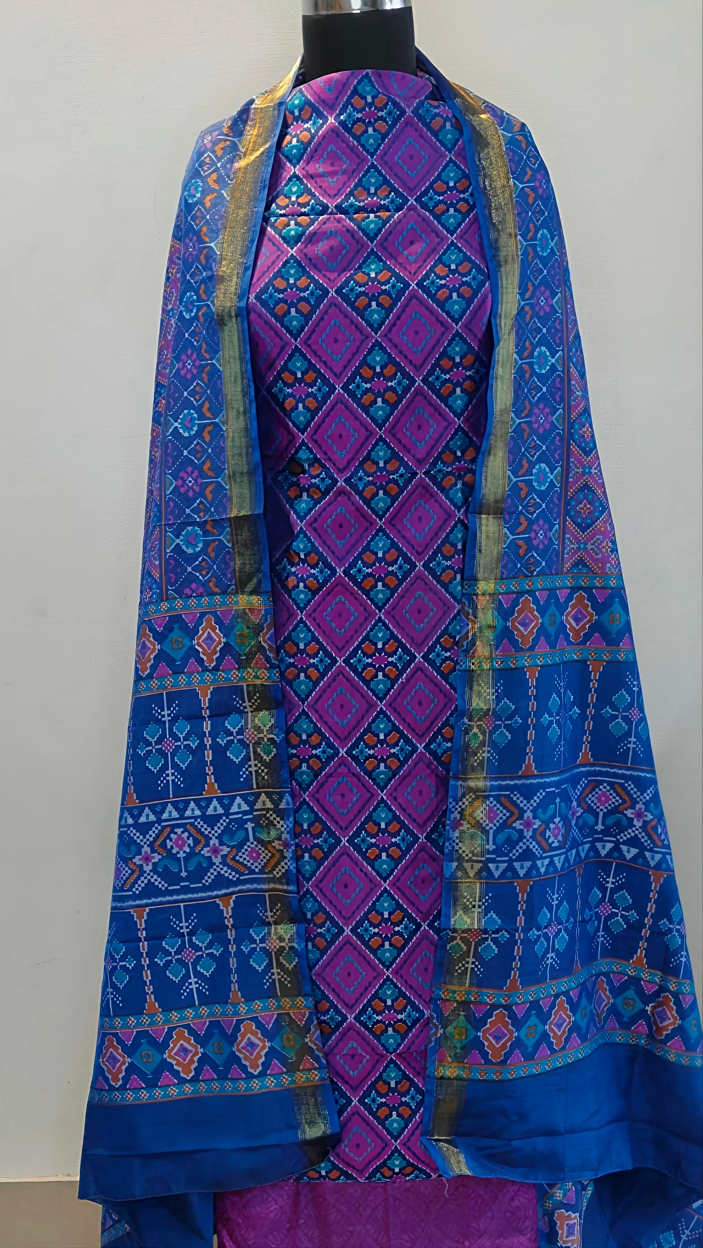 Royal Indigo & Plum Geometric Printed Suit Set