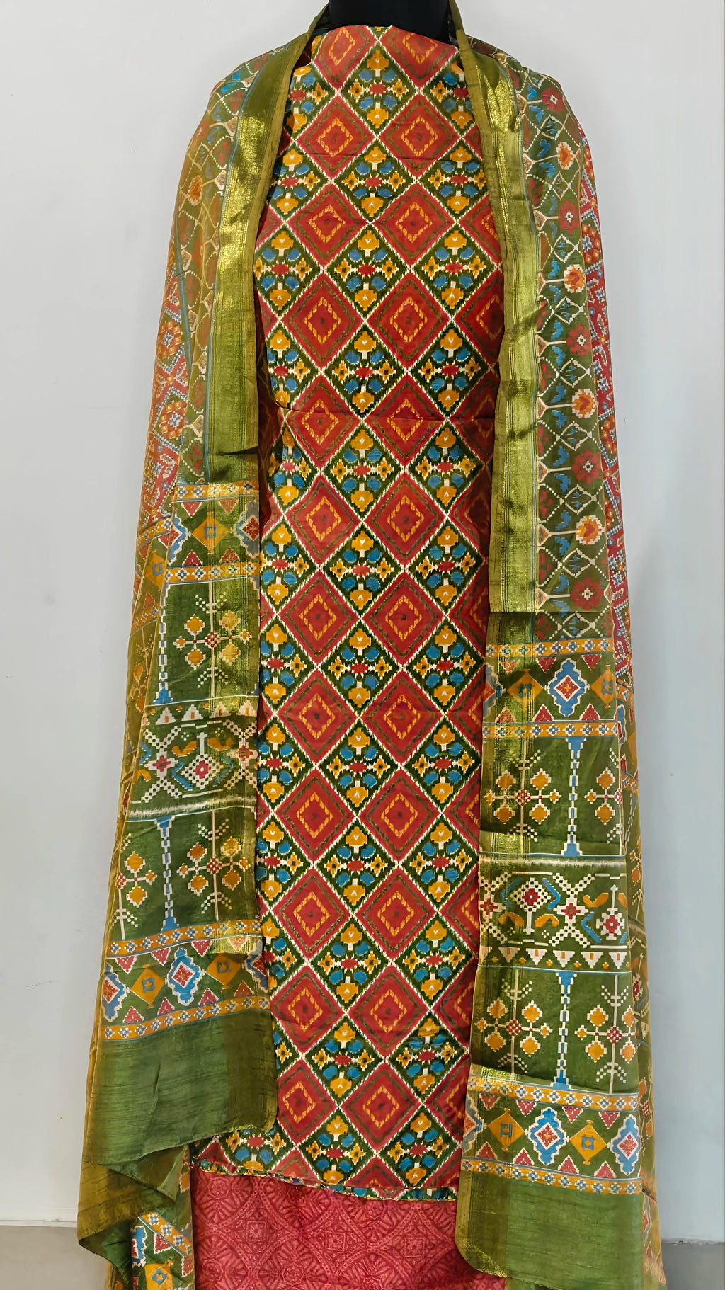 Rust & Olive Geometric Printed Suit Set