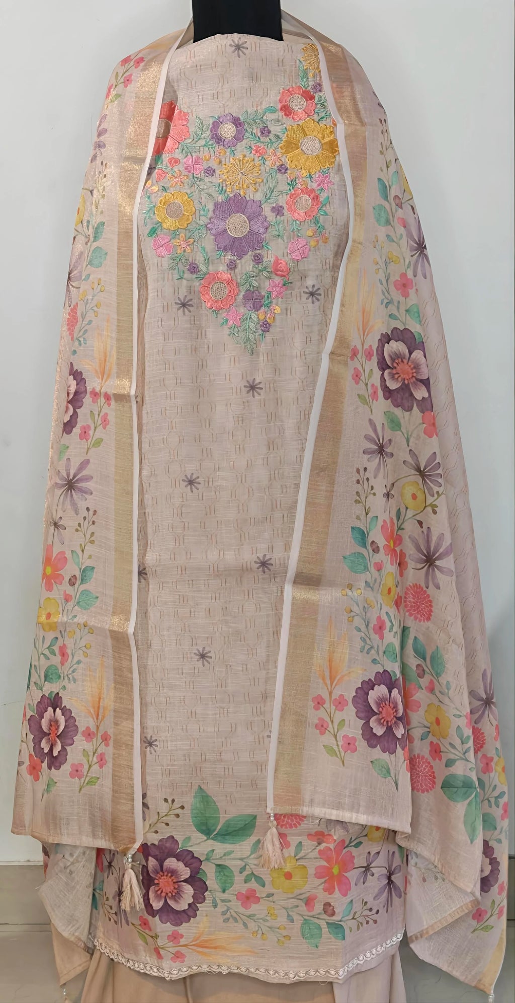 Floral Pastel Garden Embroidered Suit Set