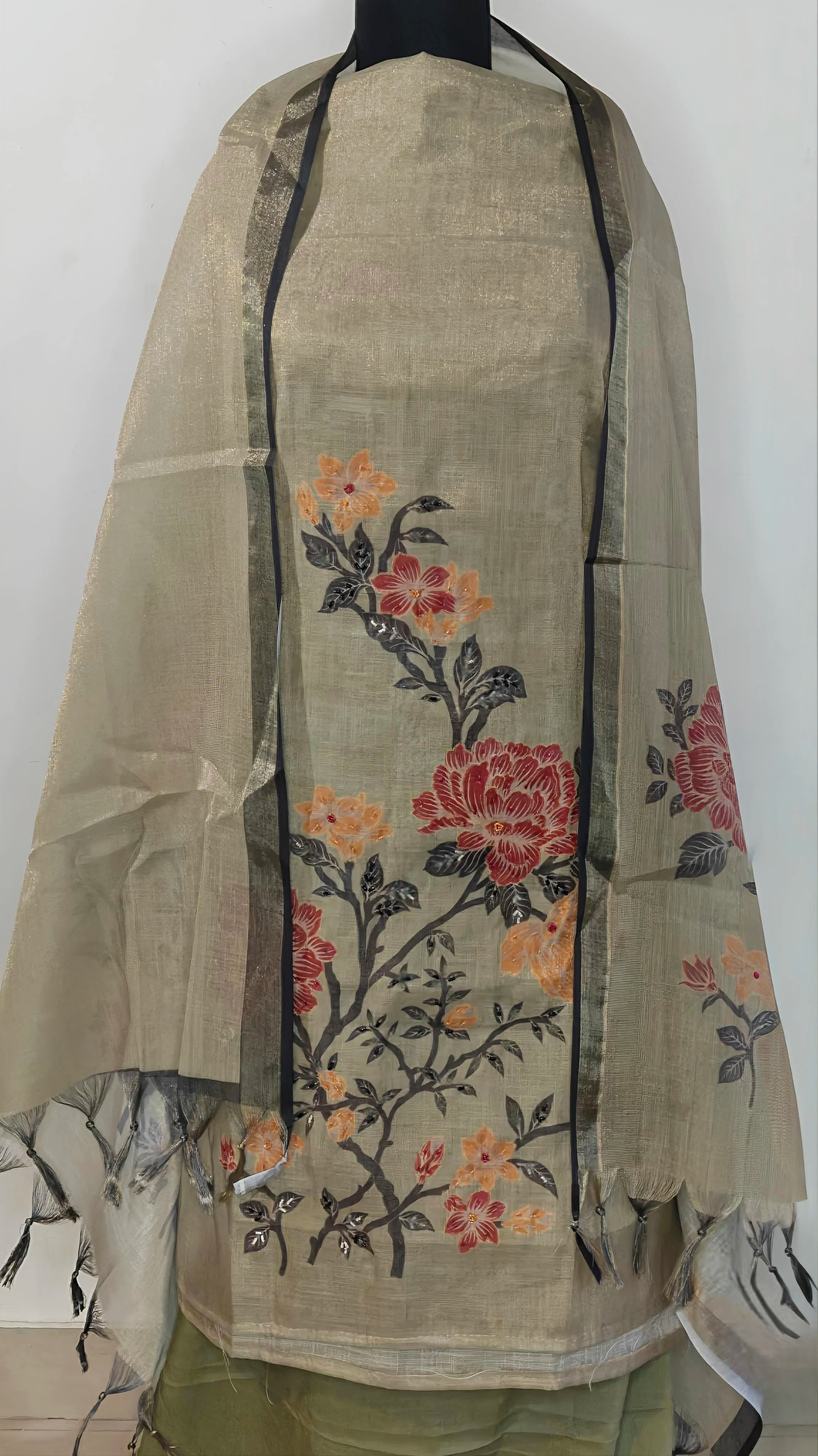Golden Beige Floral Elegance Suit Set