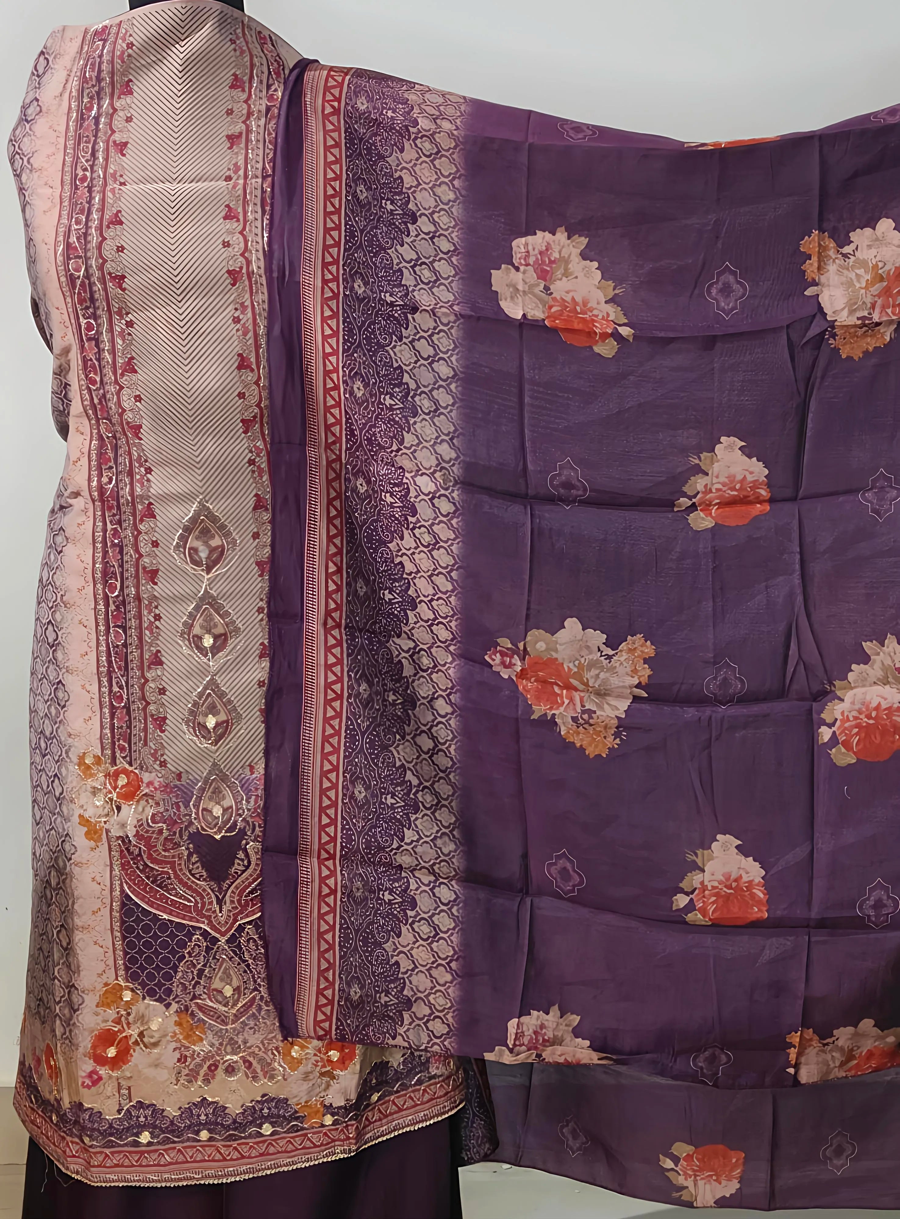 Royal Plum Floral Heritage Suit Set