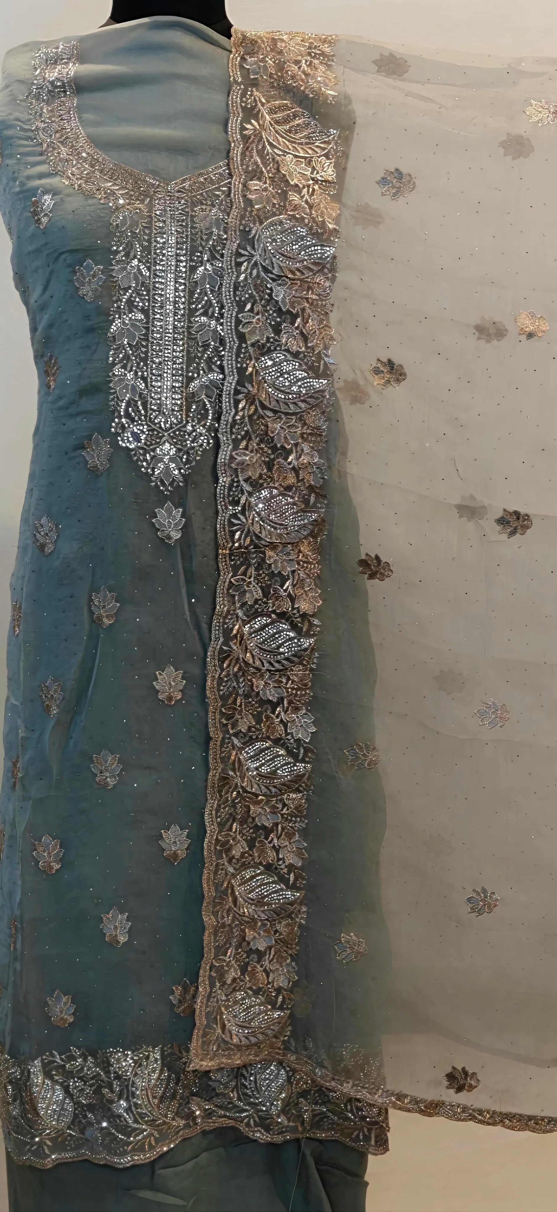 Sage Mist Embroidered Elegance Suit Set