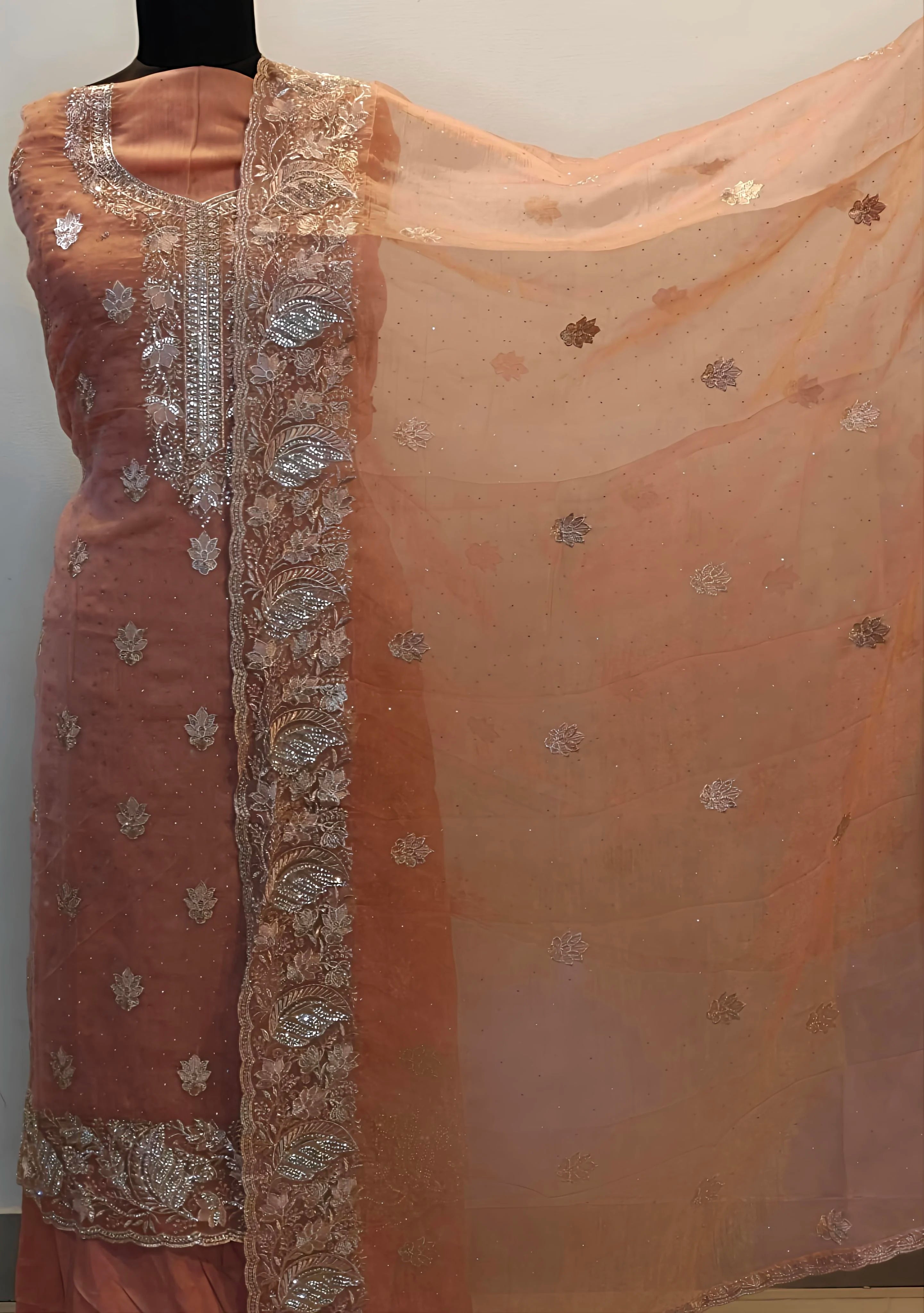 Peach Blossom Embroidered Elegance Suit Set