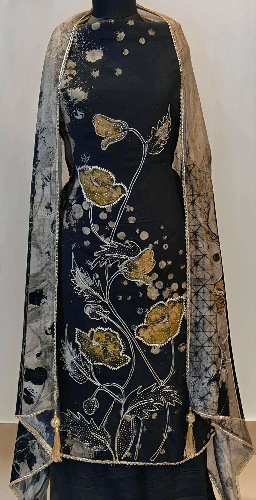 Noir Blossom Embroidered Suit Set