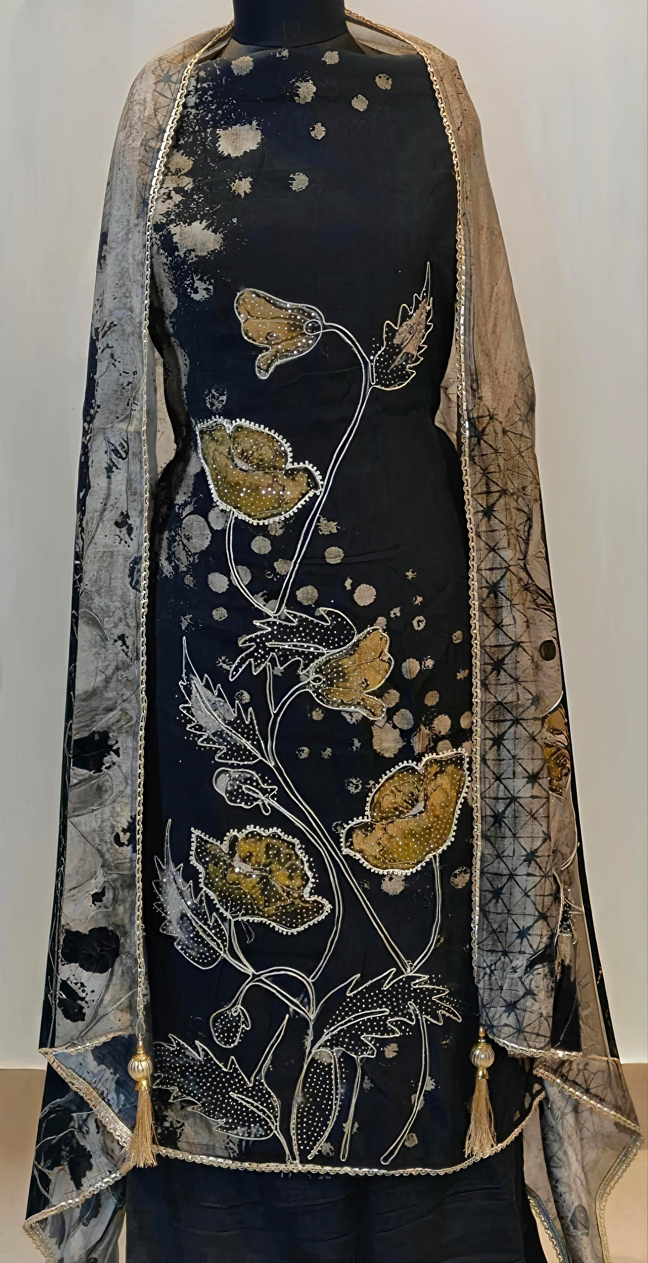 Noir Blossom Embroidered Suit Set